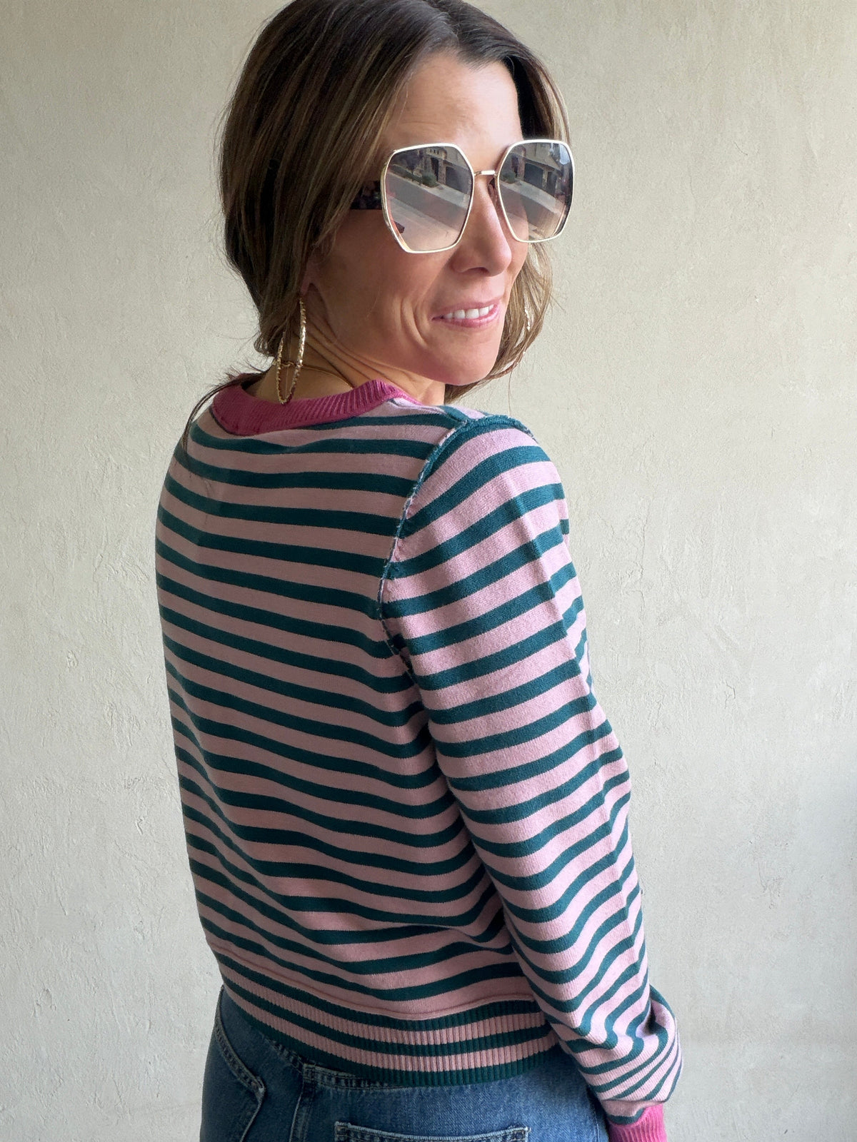 Courtney Striped Cardigan in Mauve