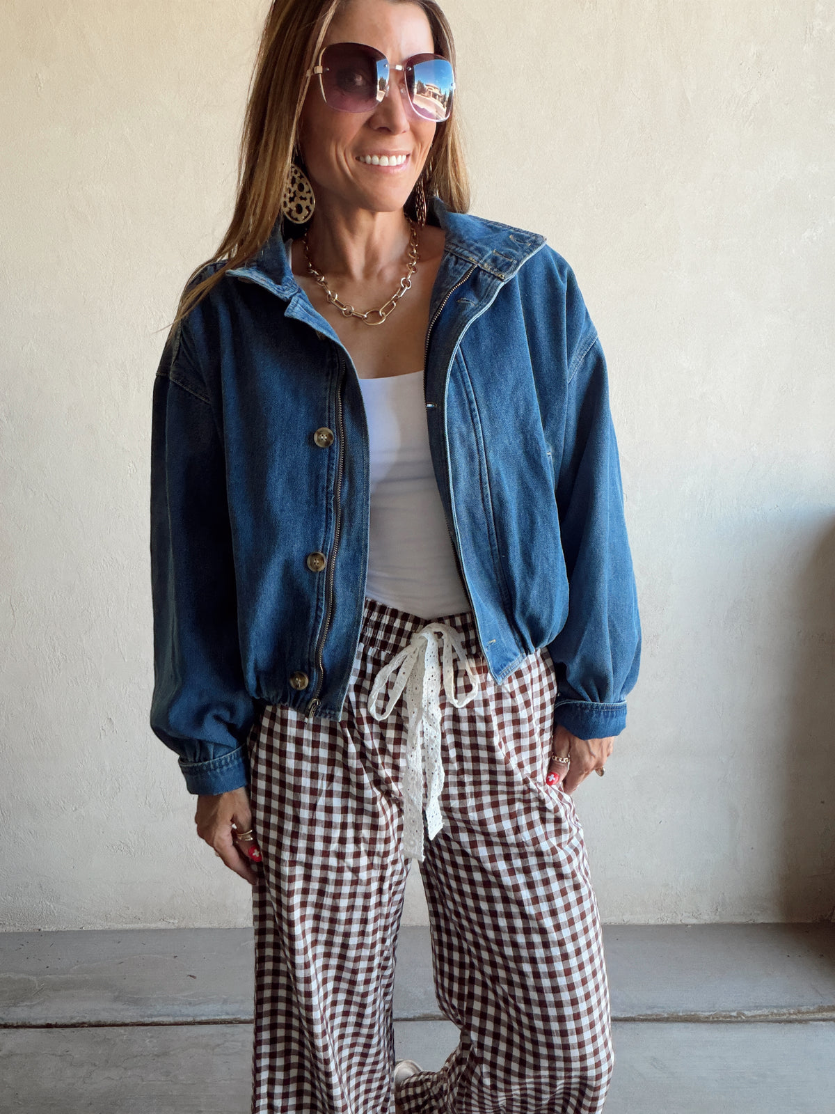 Heather Bomber Jacket in Medium Wash Denim