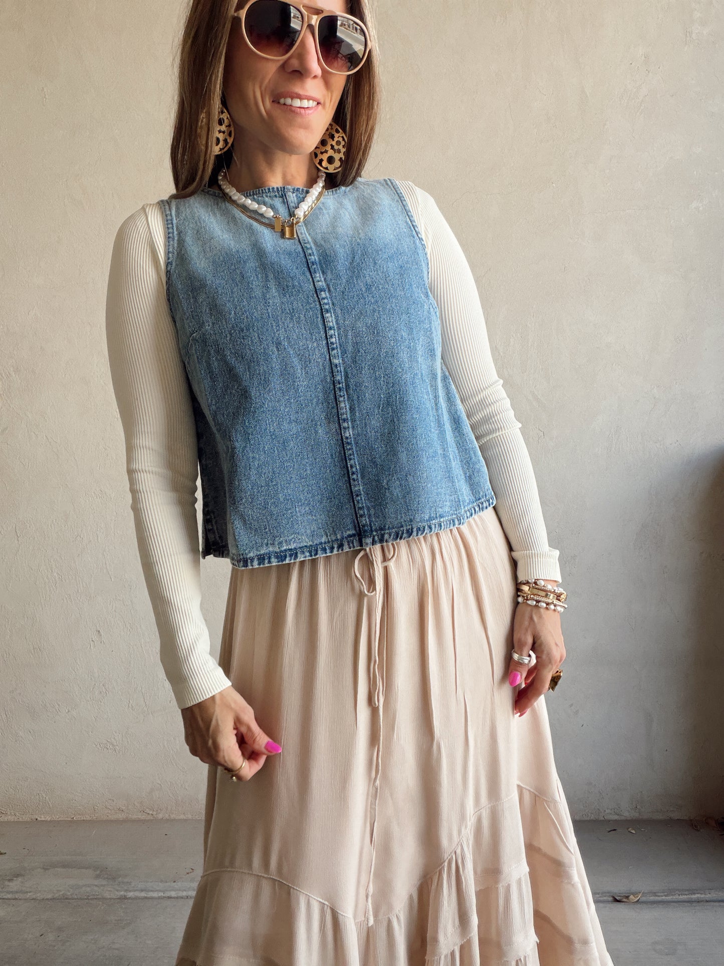 Paisley Boho Skirt in Light Beige