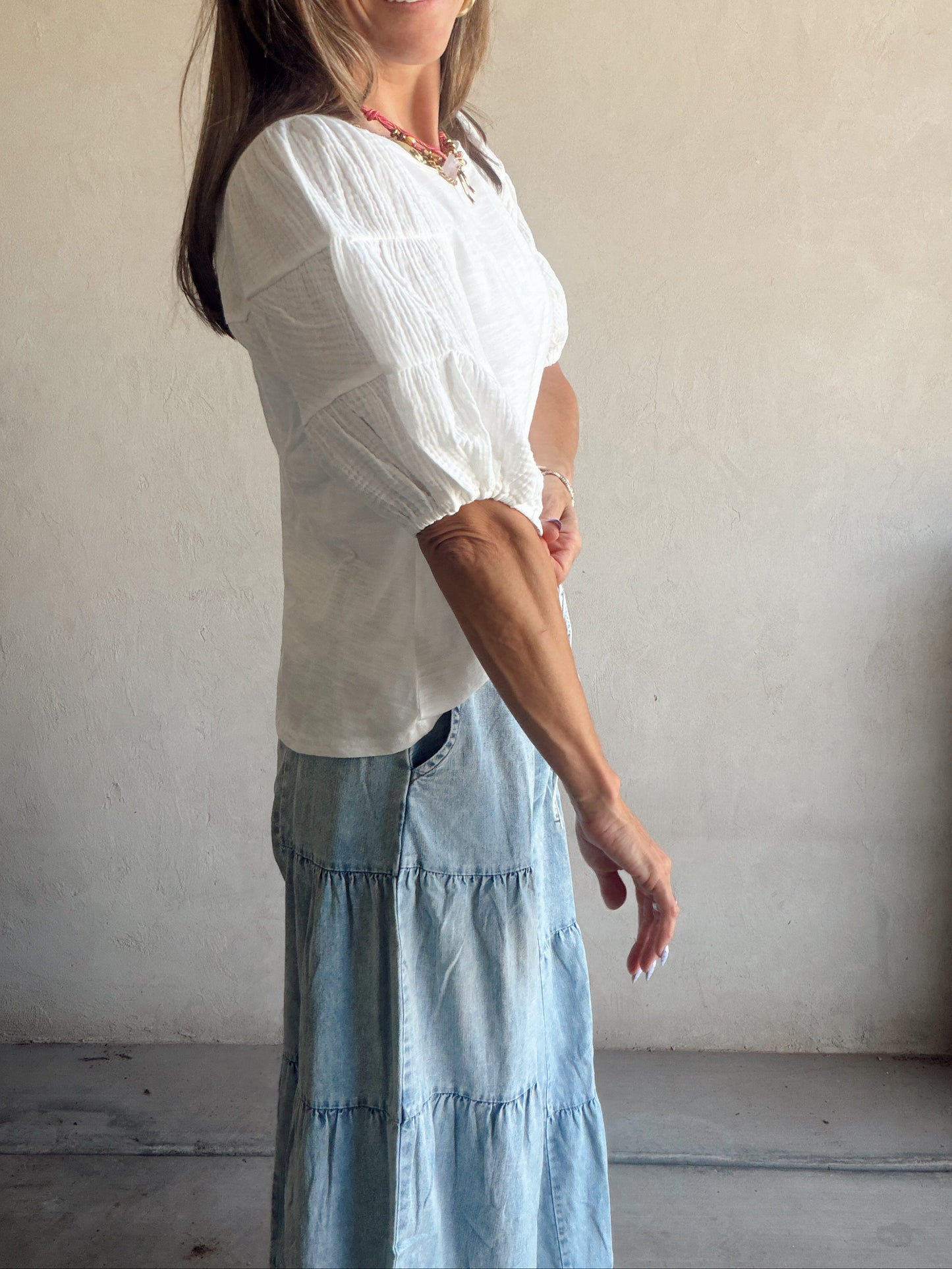 Jenny Gauze Sleeve Top in White