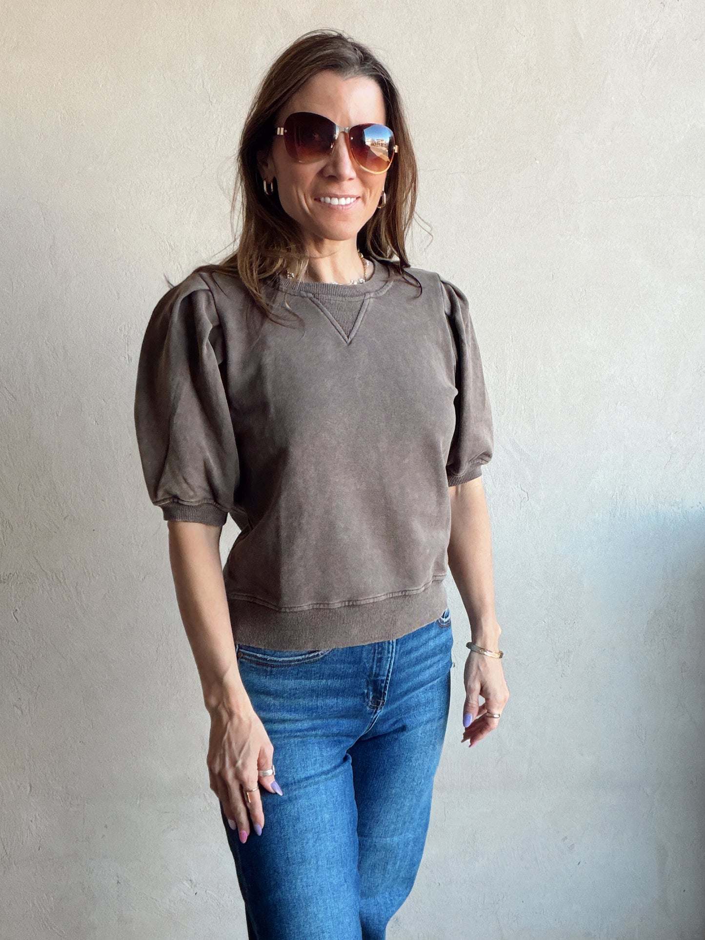 Capri Mineral Wash Top in Chocolate