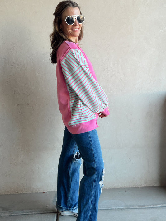 Perry Striped Top in Pink & Turqouise
