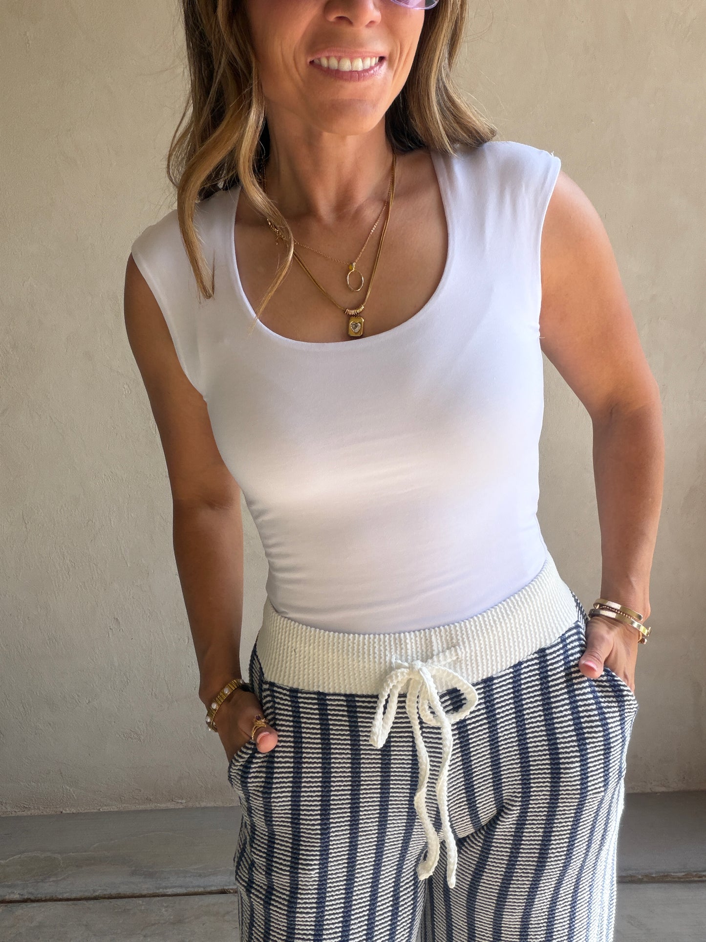 Andrea Ribbed Pants in Navy & Ivory