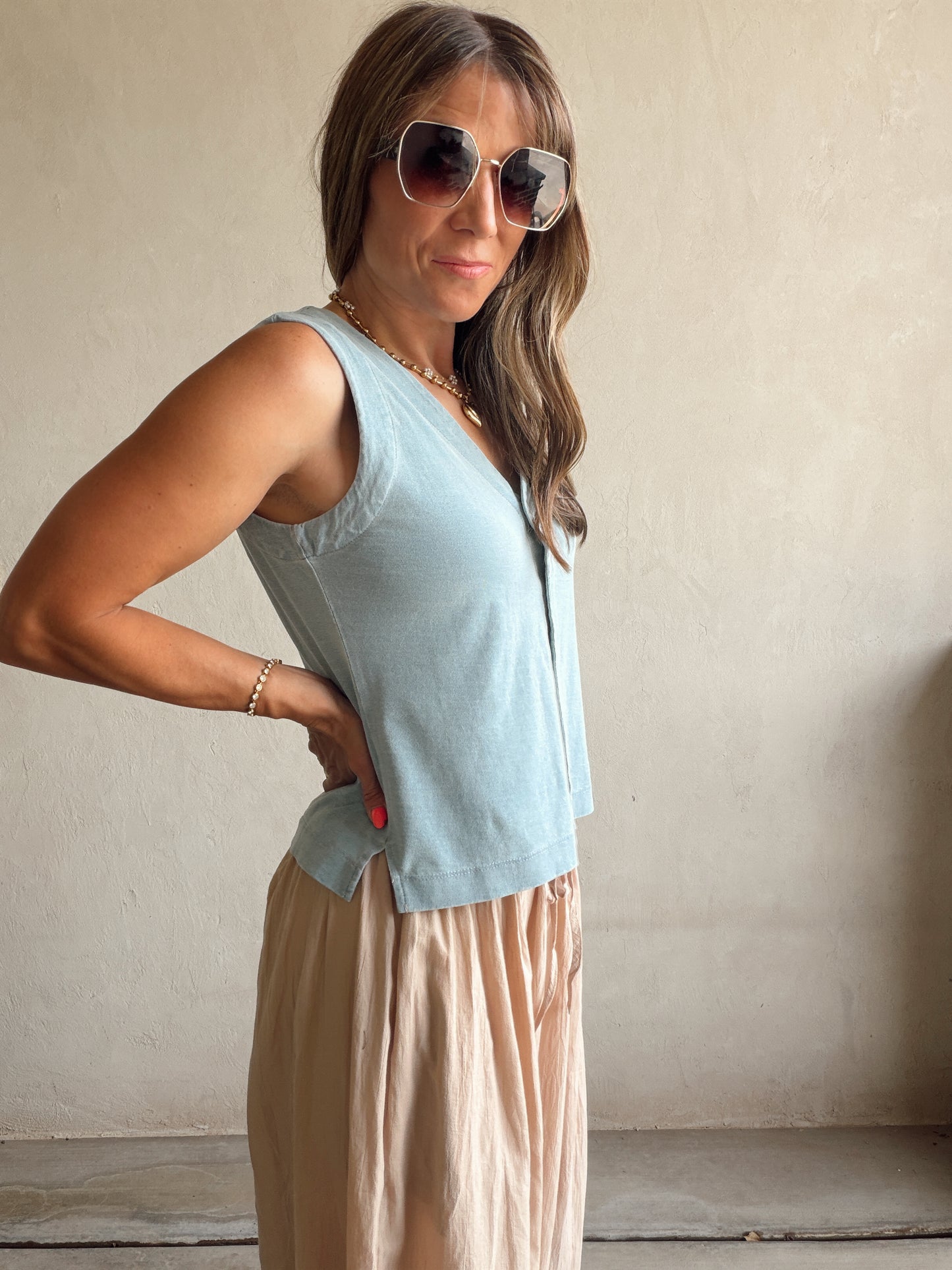 Arrow V-Neck Tank in Blue
