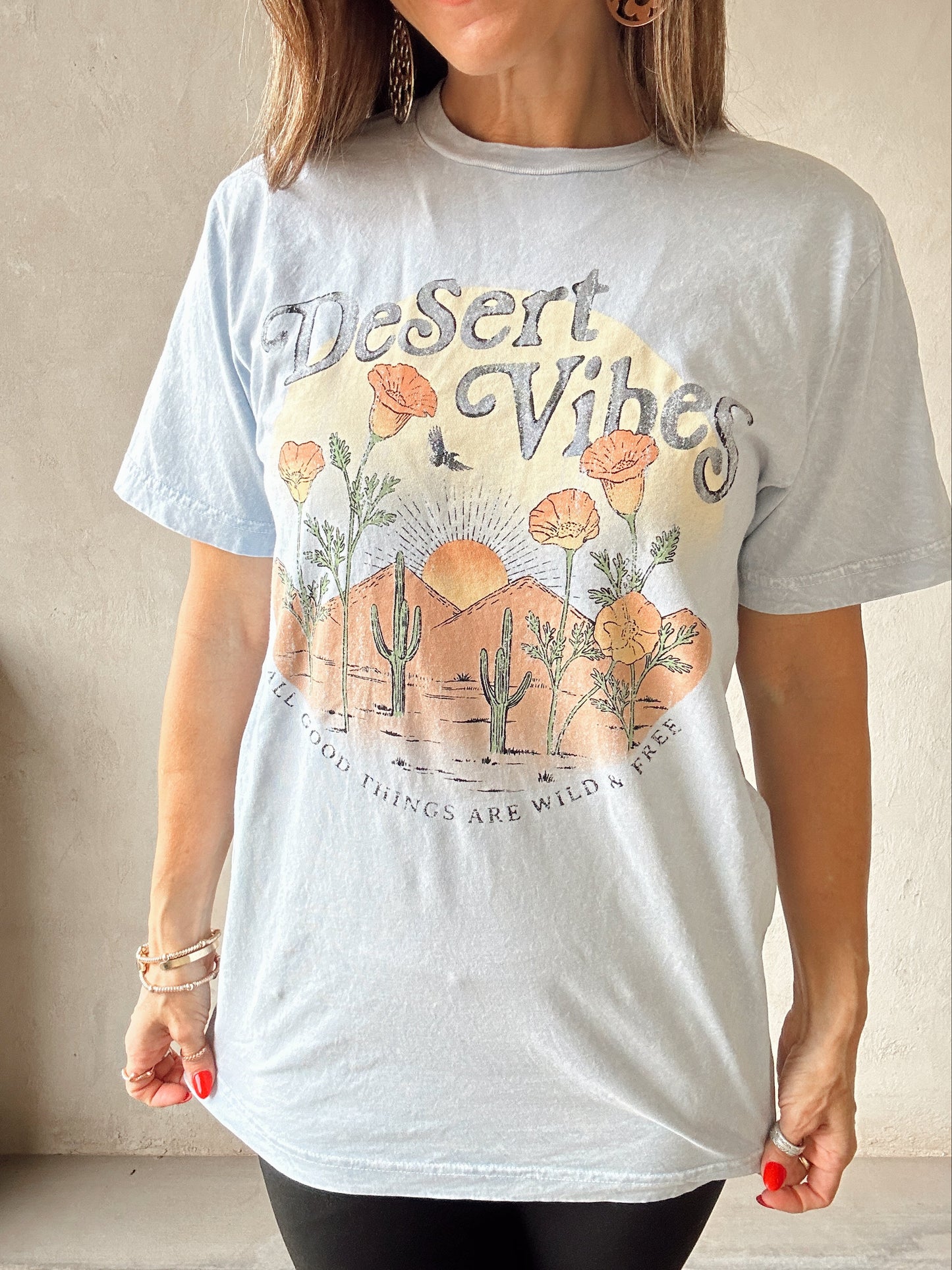 Desert Vibes Tee in Acid Wash Blue