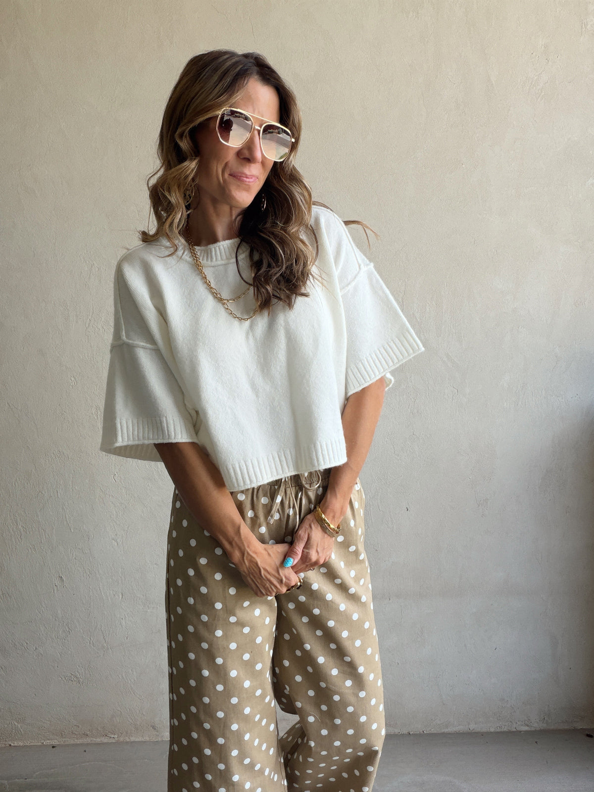Heather Polka Dot Pants in Tan & Ivory