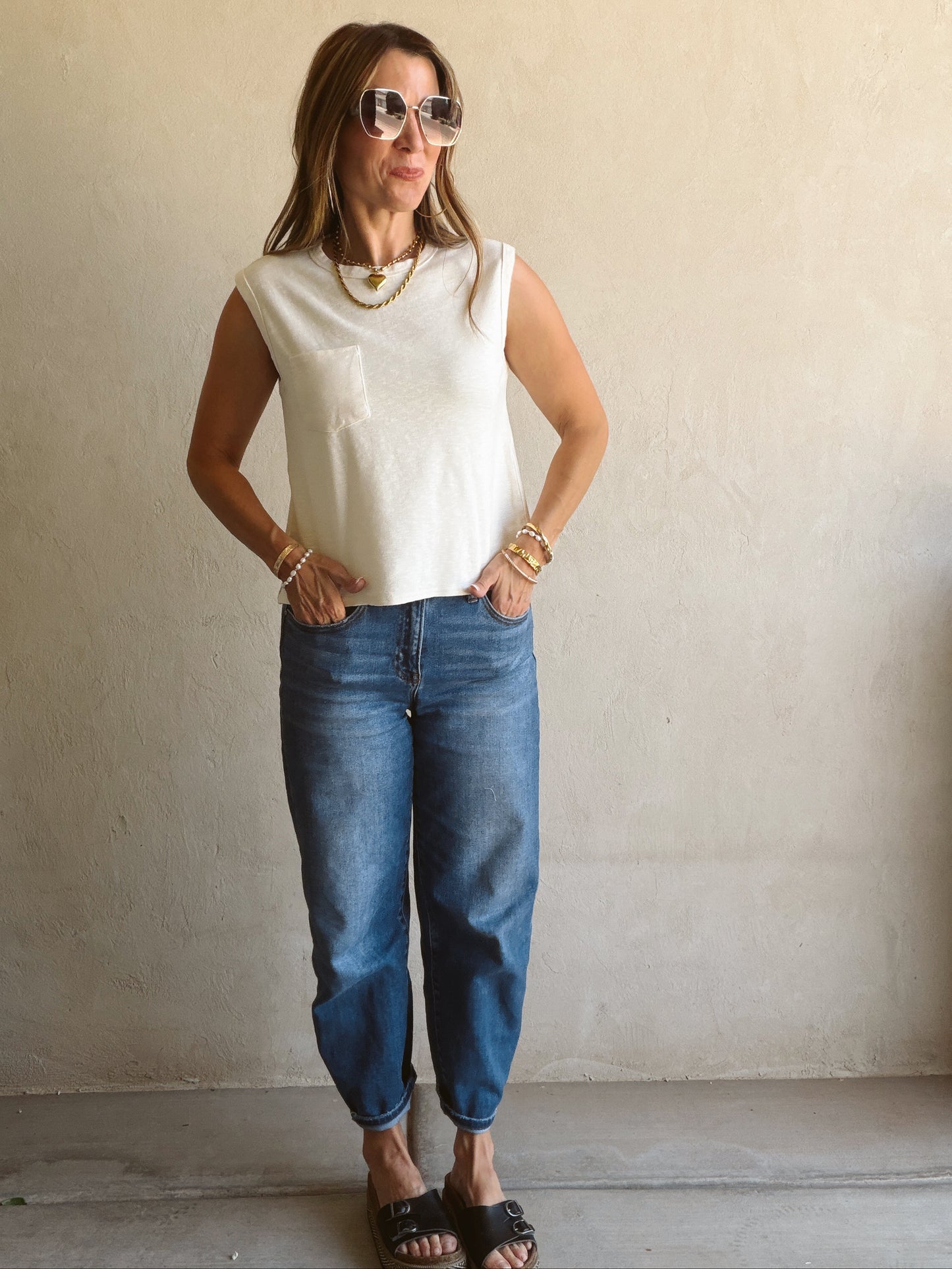 Wren Sleeveless Tank in Cream