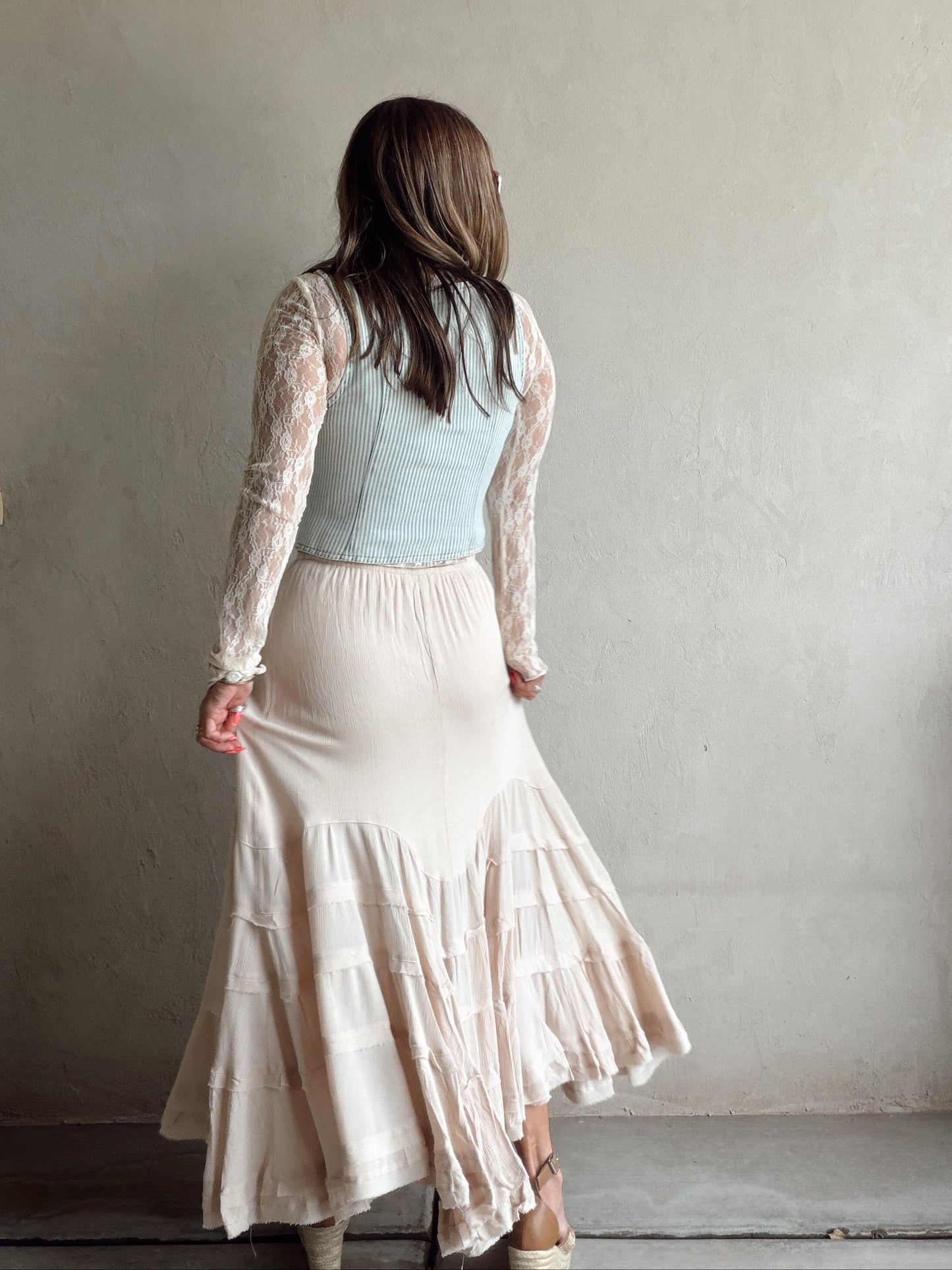 Paisley Boho Skirt in Light Beige