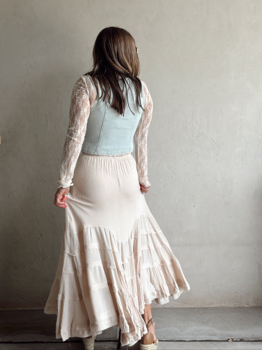 Paisley Boho Skirt in Light Beige