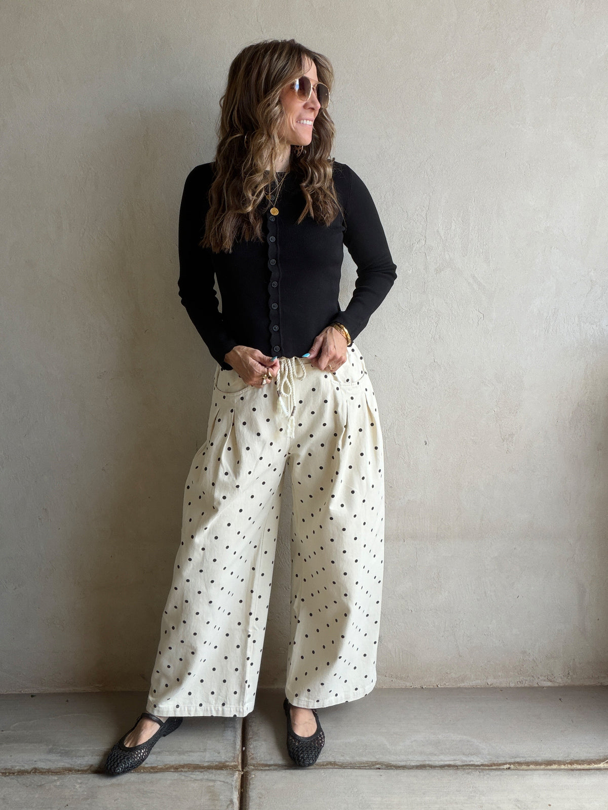 Penny Polka Dot Pants in Cream & Black