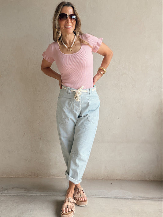 Rilee Ribbed Scoop Neck Top in Mauve