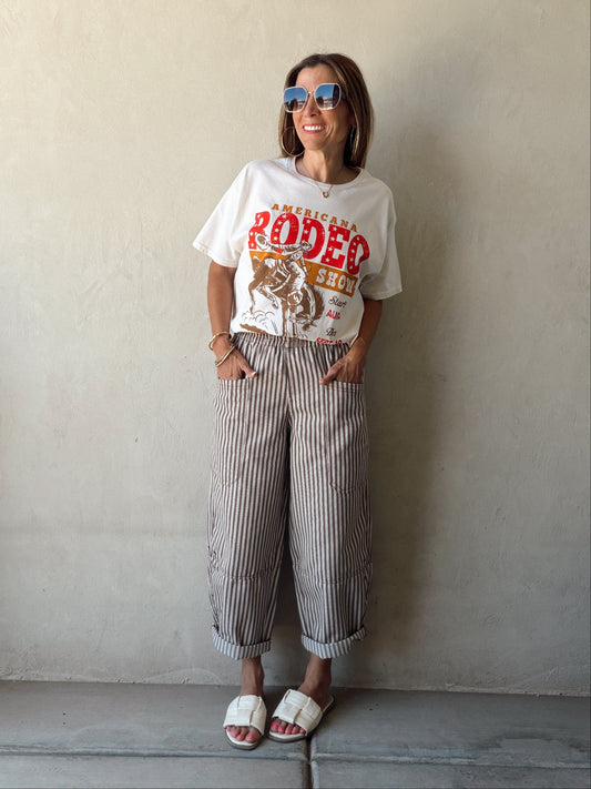 Sabrina Striped Barrel Pants in Brown