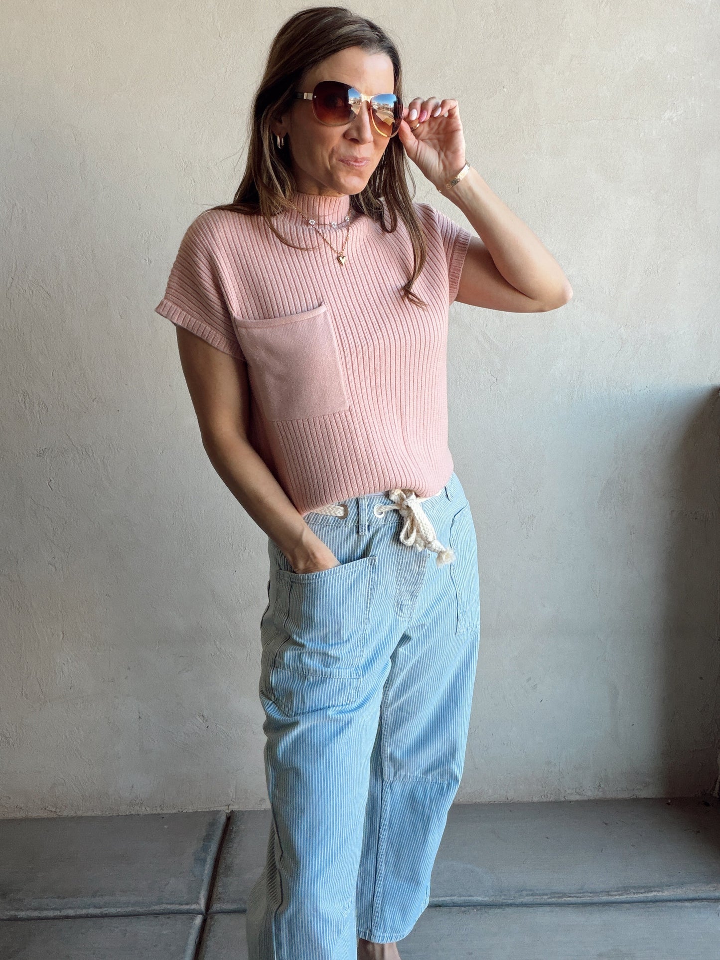 Rachelle Ribbed Top in Pink