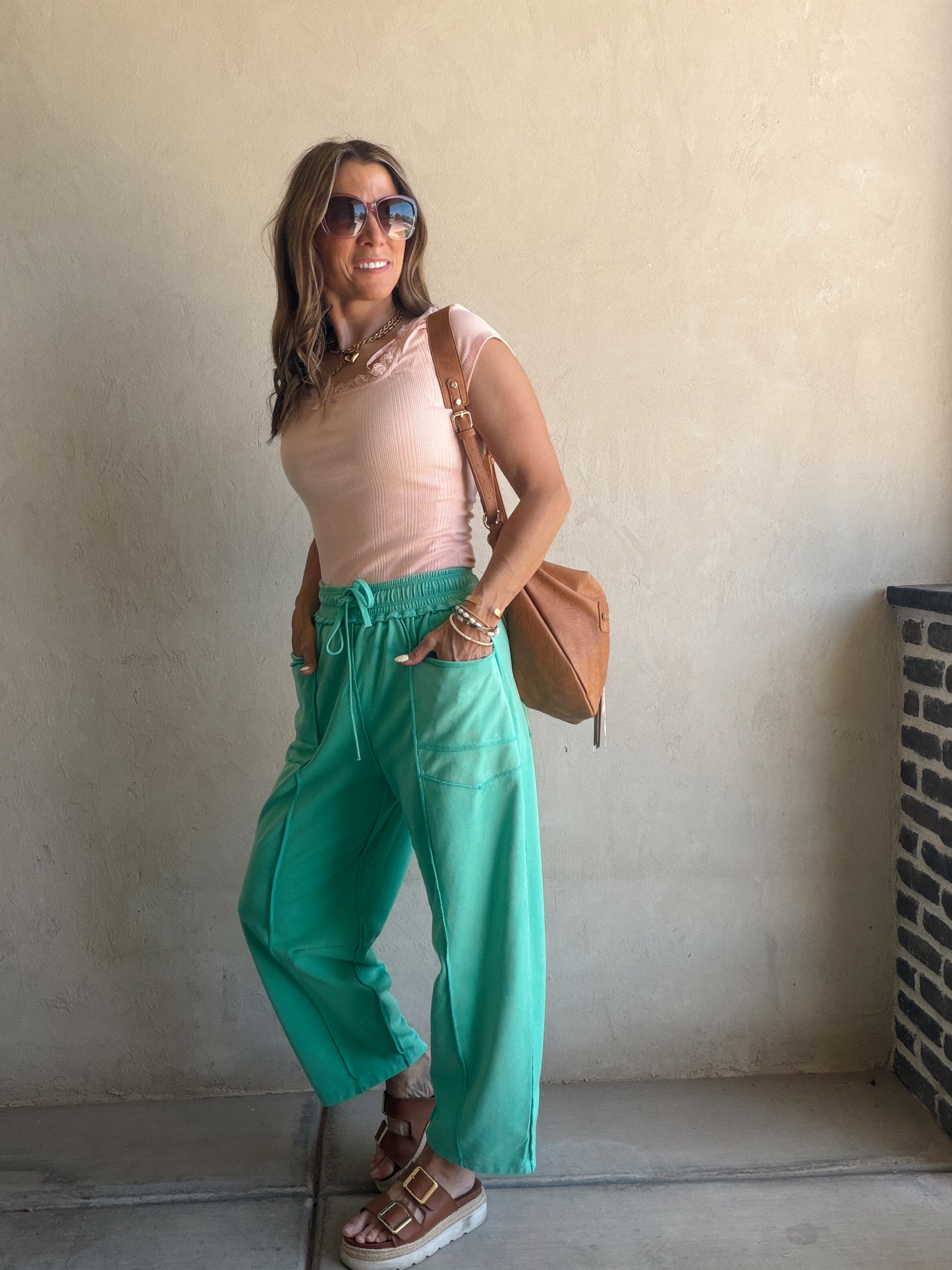 Heather Barrel Sweats in Teal