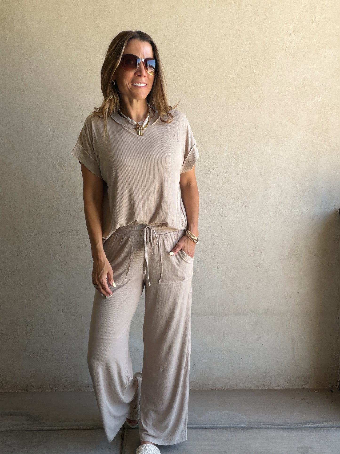 Raelyn Ribbed Mineral Washed Set in Taupe