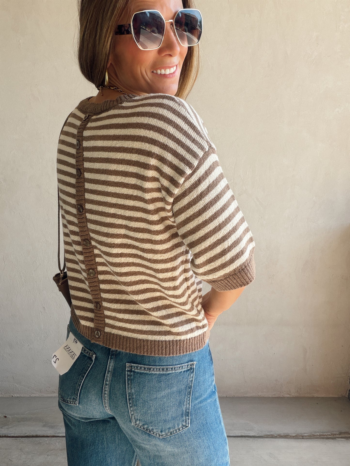 Emerald Striped Top in Mocha & Cream