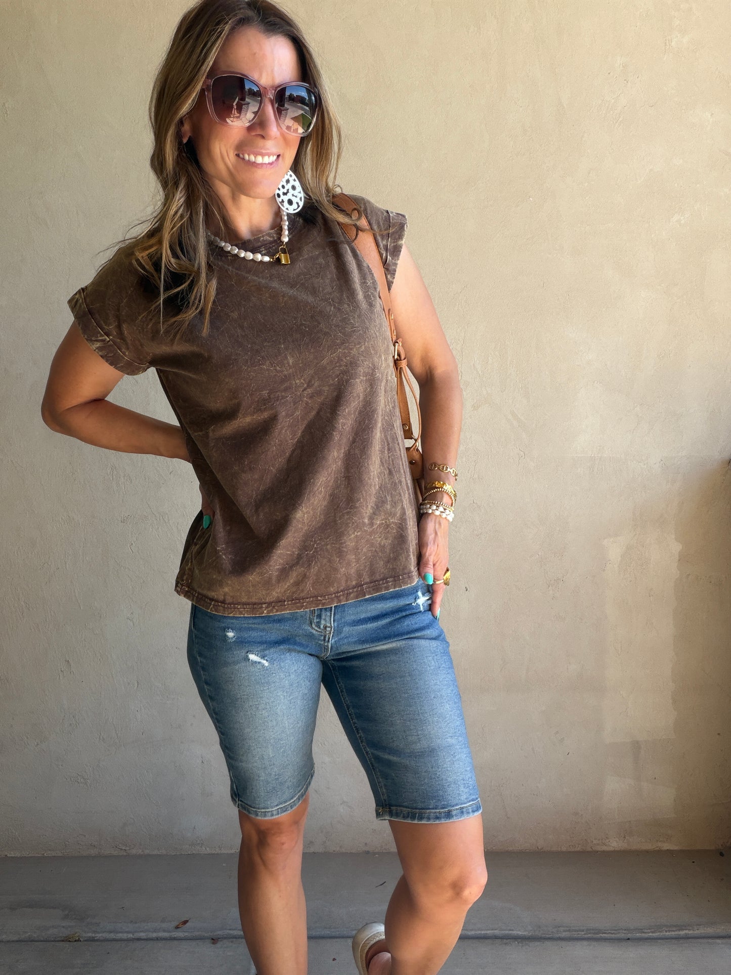 Amber Mineral Washed Top in Mocha