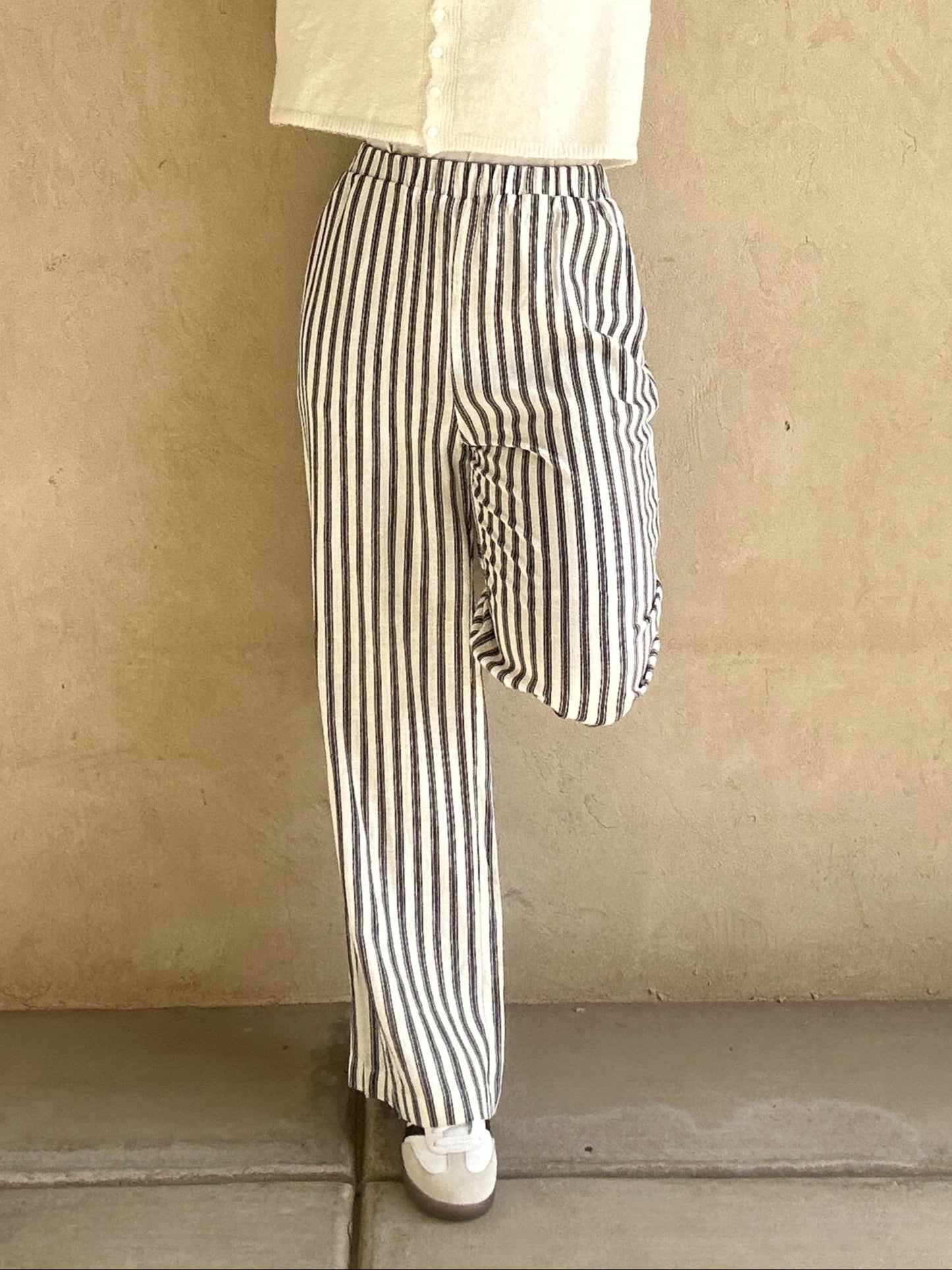 Sydney Linen Pants in Black Stripe & Ivory