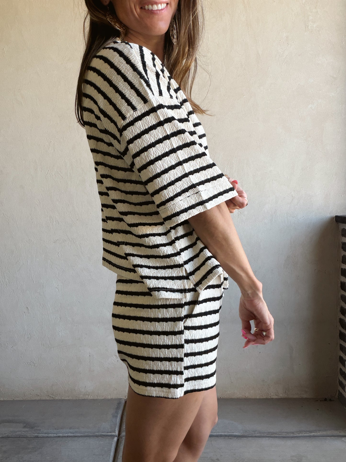 Kendall Striped Set in Black & Oatmeal