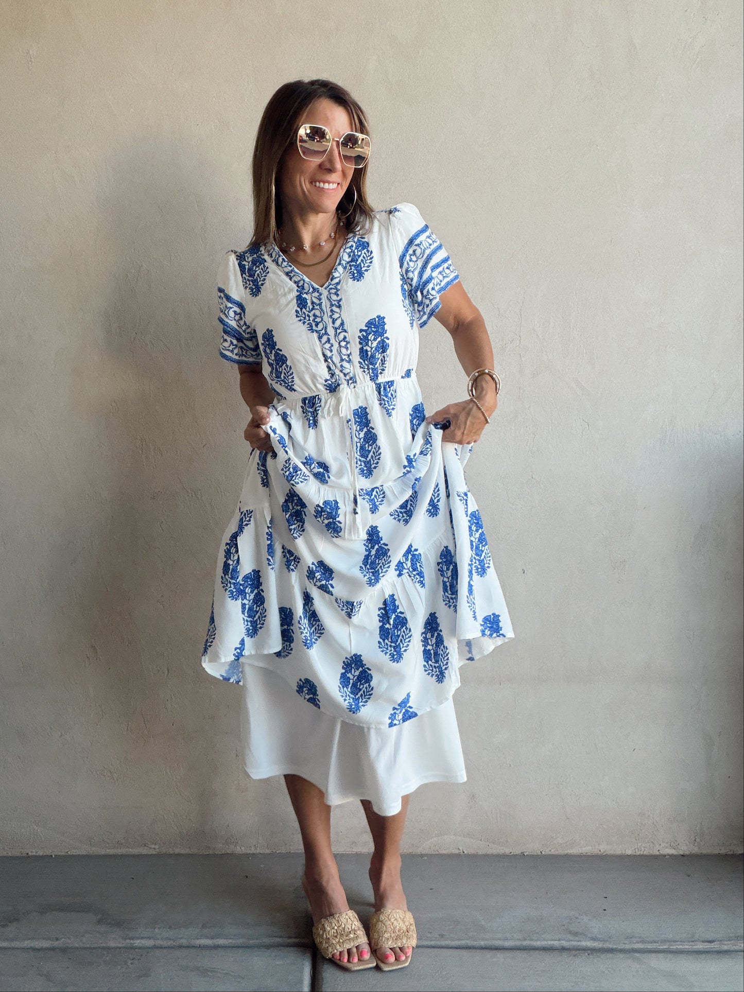 Erin Dress in Royal Blue & White