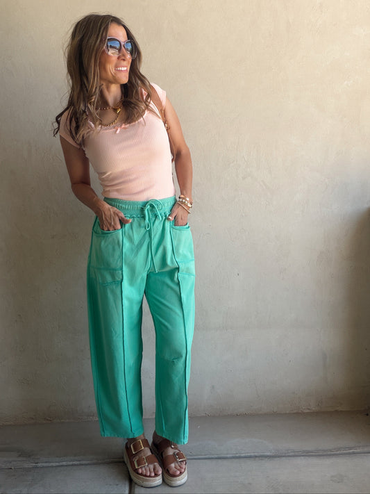 Heather Barrel Sweats in Teal