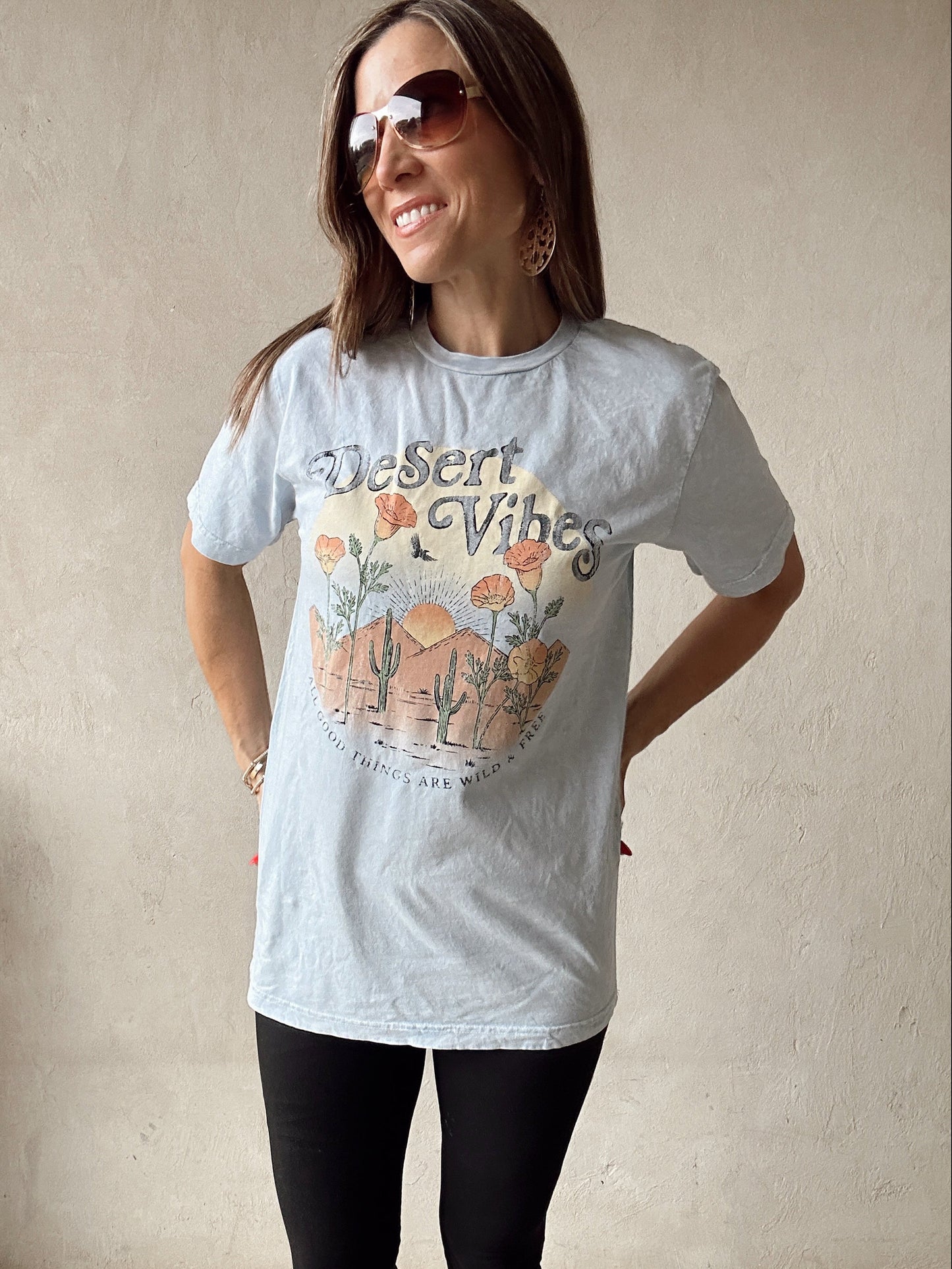 Desert Vibes Tee in Acid Wash Blue