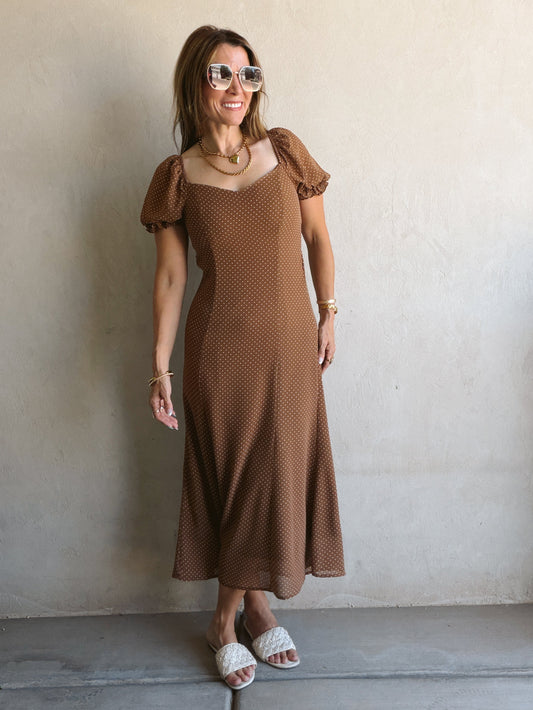 Bridget Dress in Brown Polka Dot