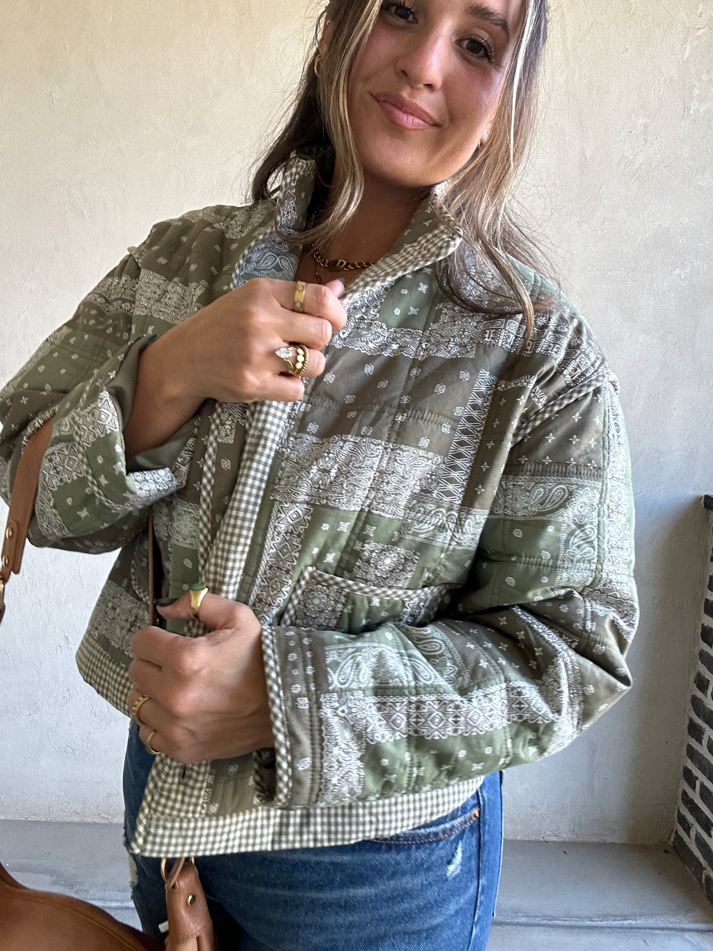 Brylee Quilted Bandana Jacket in Green