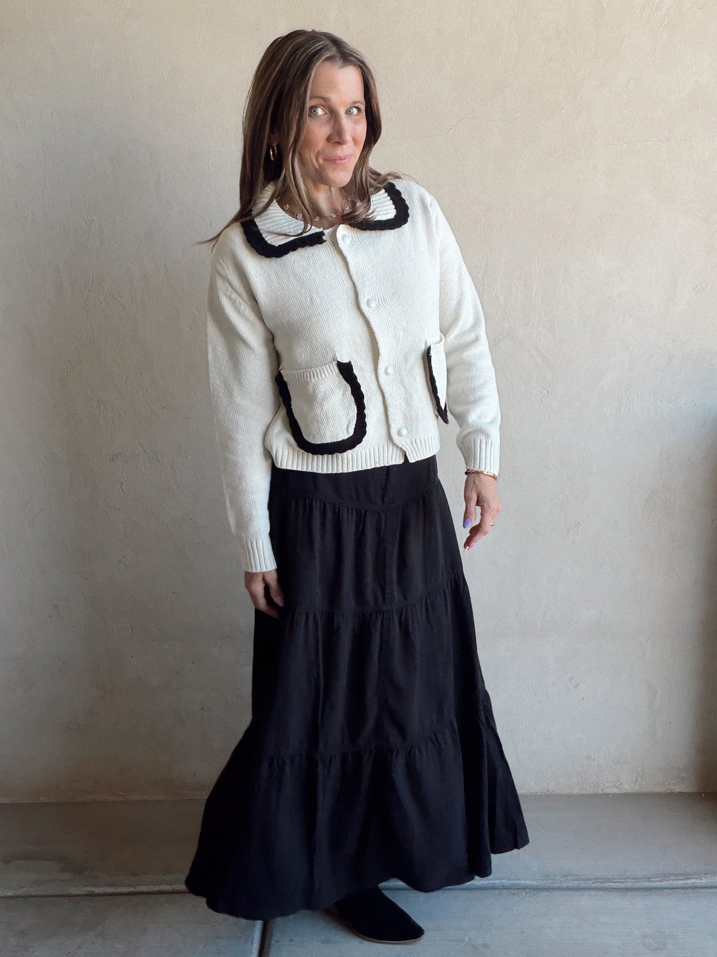 Elaina Sweater in Ivory & Black