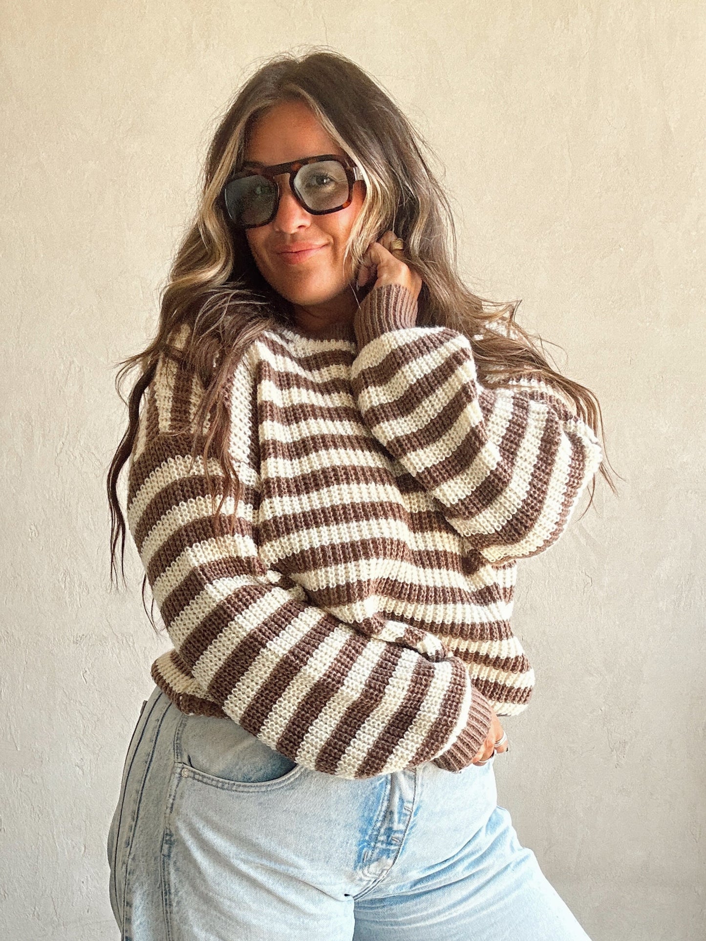(PREORDER-SHIPS OCTOBER 1st) Stacey Sweater in Cream & Brown
