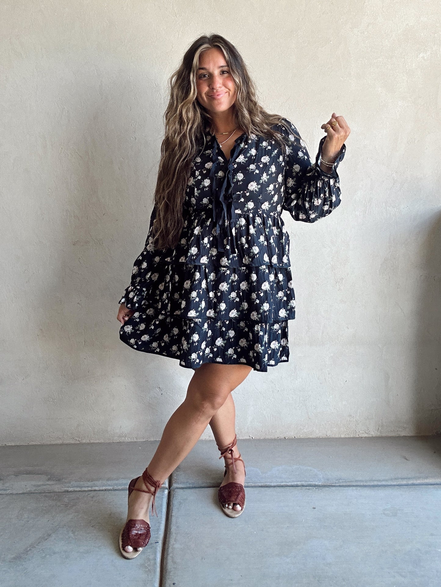 Miya Floral Dress in Dark Navy