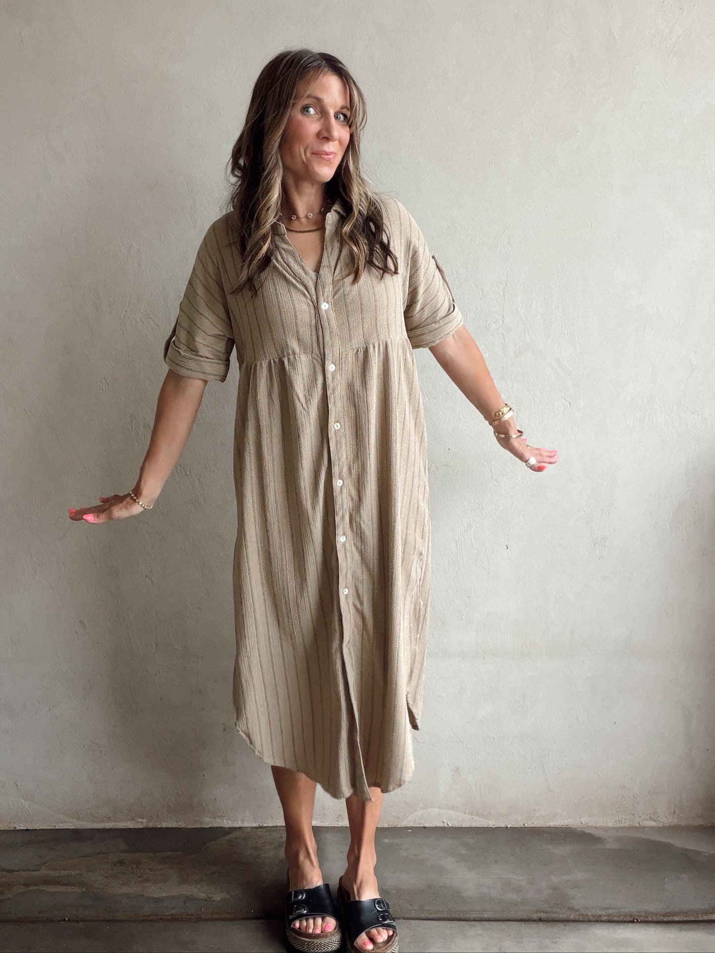 Tia Dress in Tan & Black
