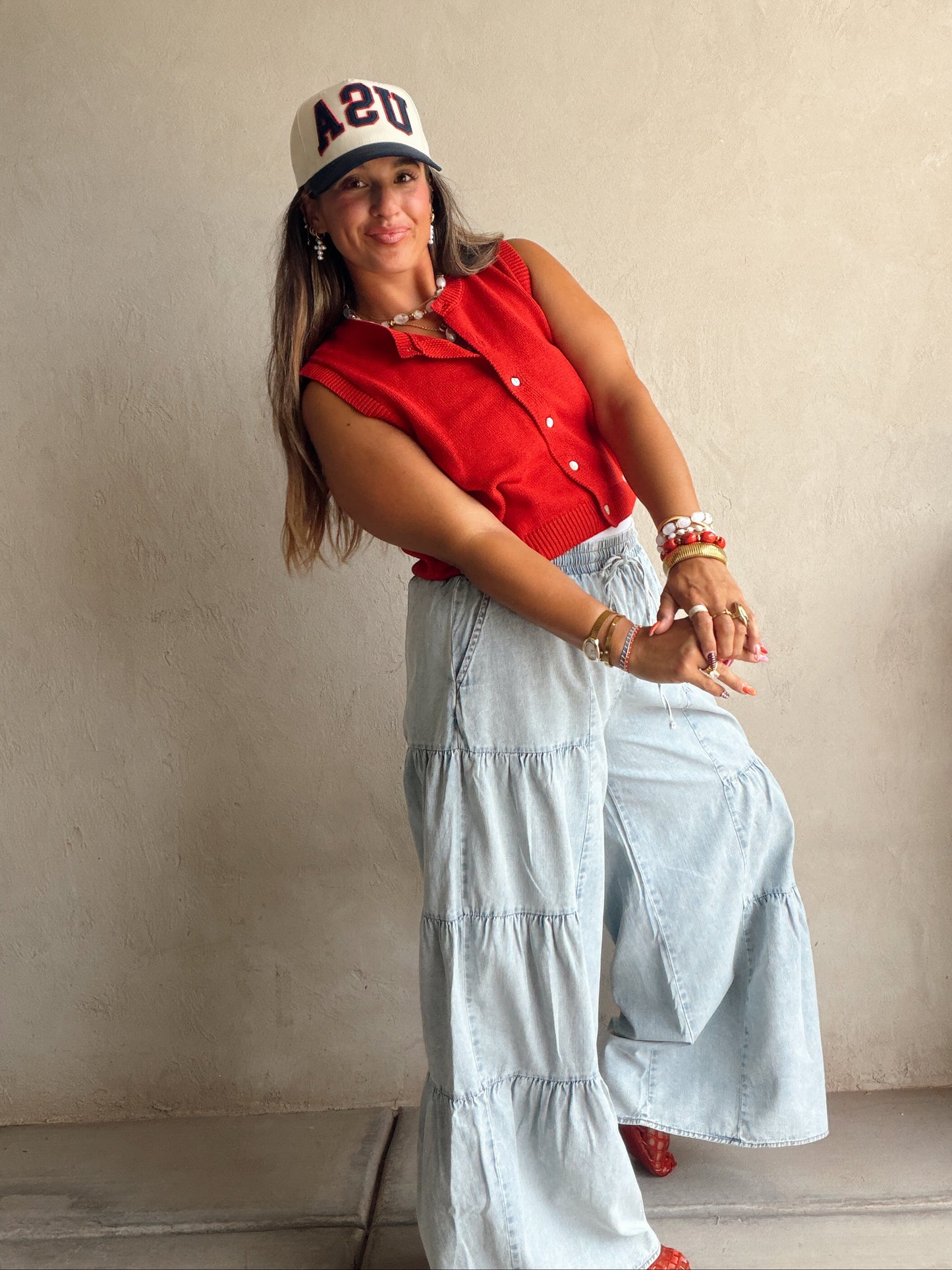 Tyra Tiered Pants in Light Wash