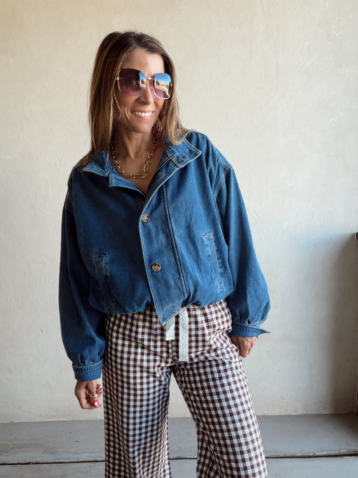 Heather Bomber Jacket in Medium Wash Denim