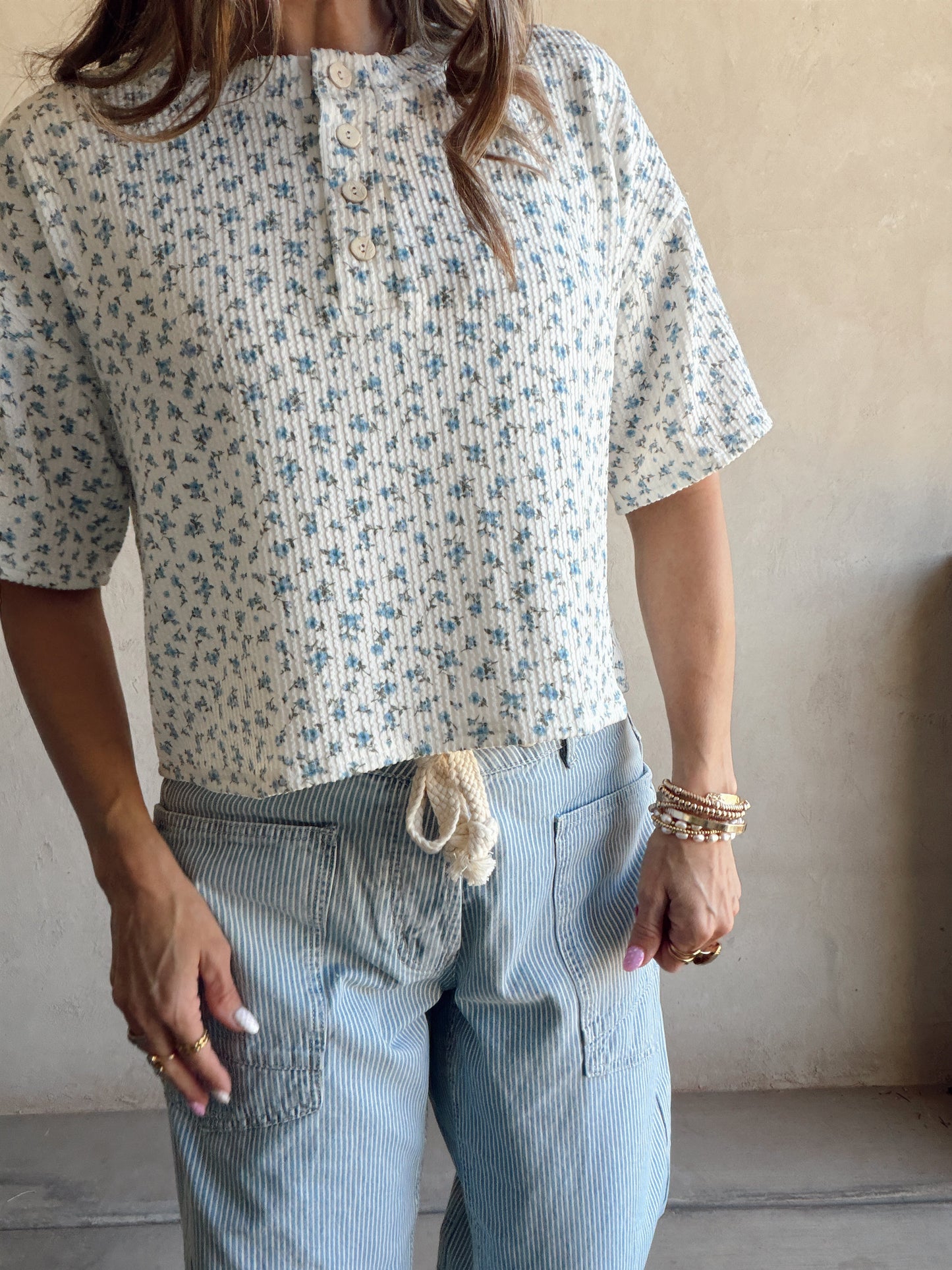 Luca Top in Ivory & Blue Floral