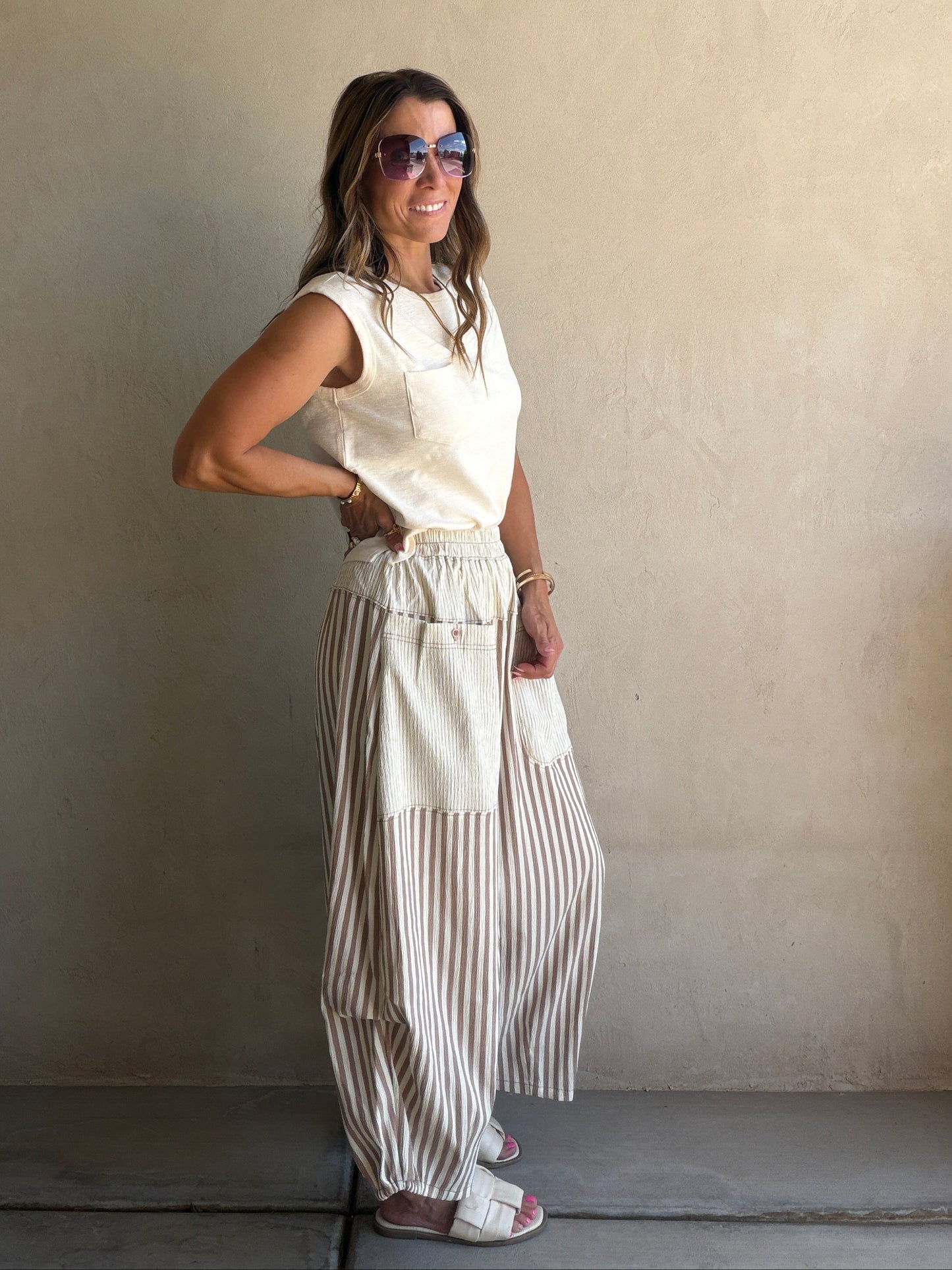Charley Striped Parachute Pants in Mocha & Cream