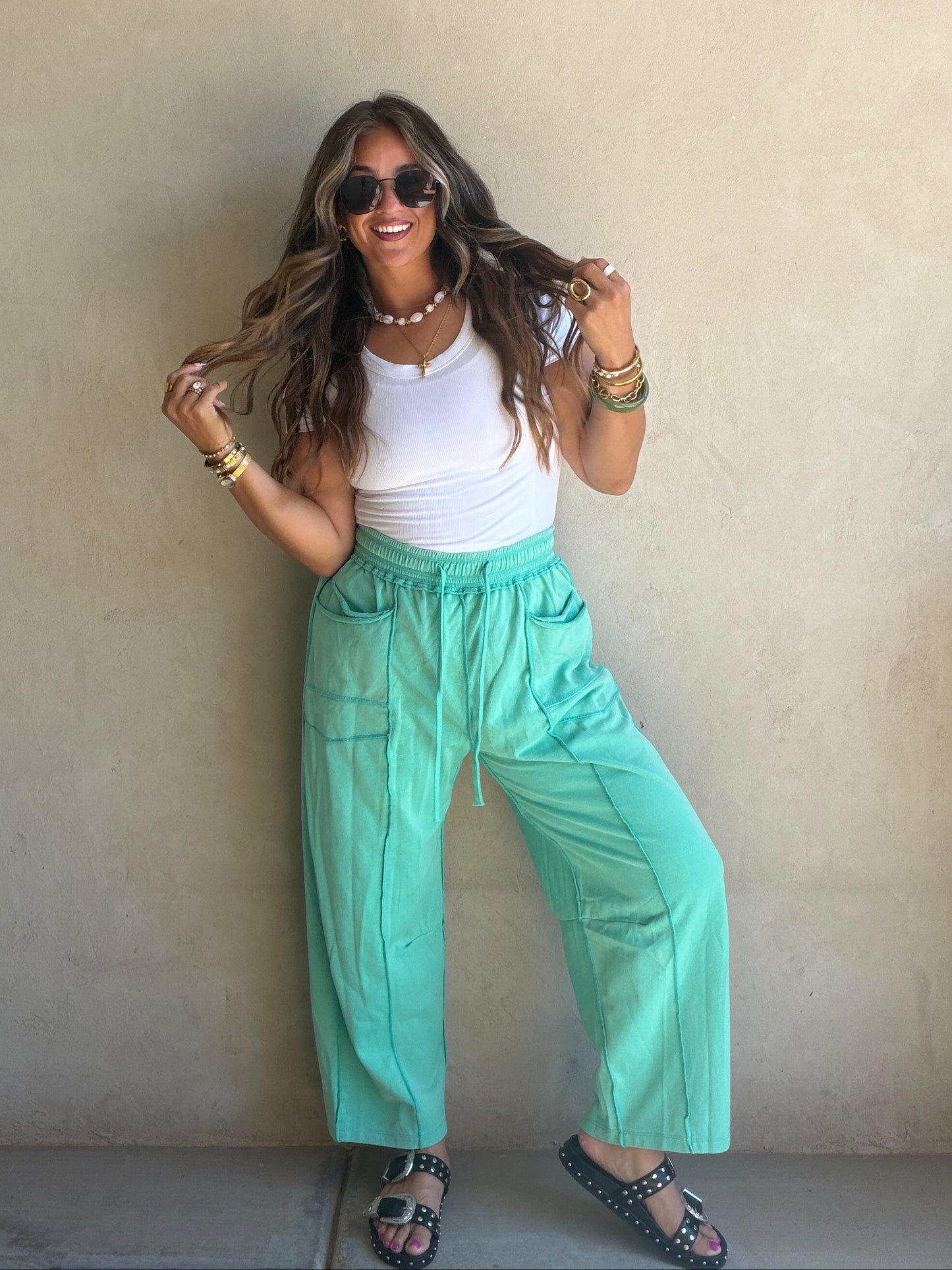 Heather Barrel Sweats in Teal