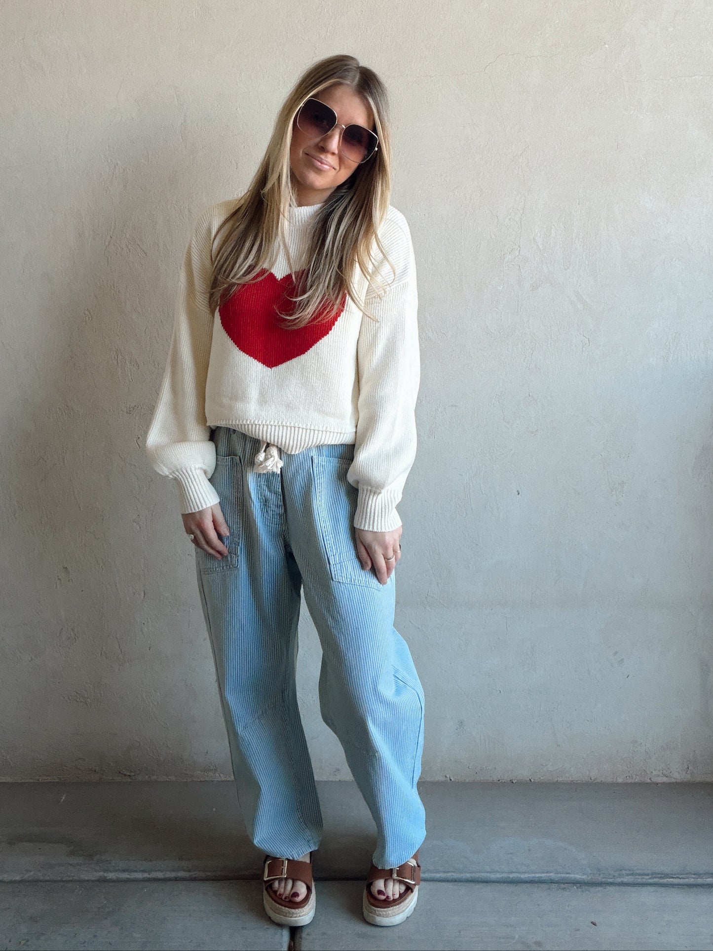 Kayla Heart Sweater in Red & Cream