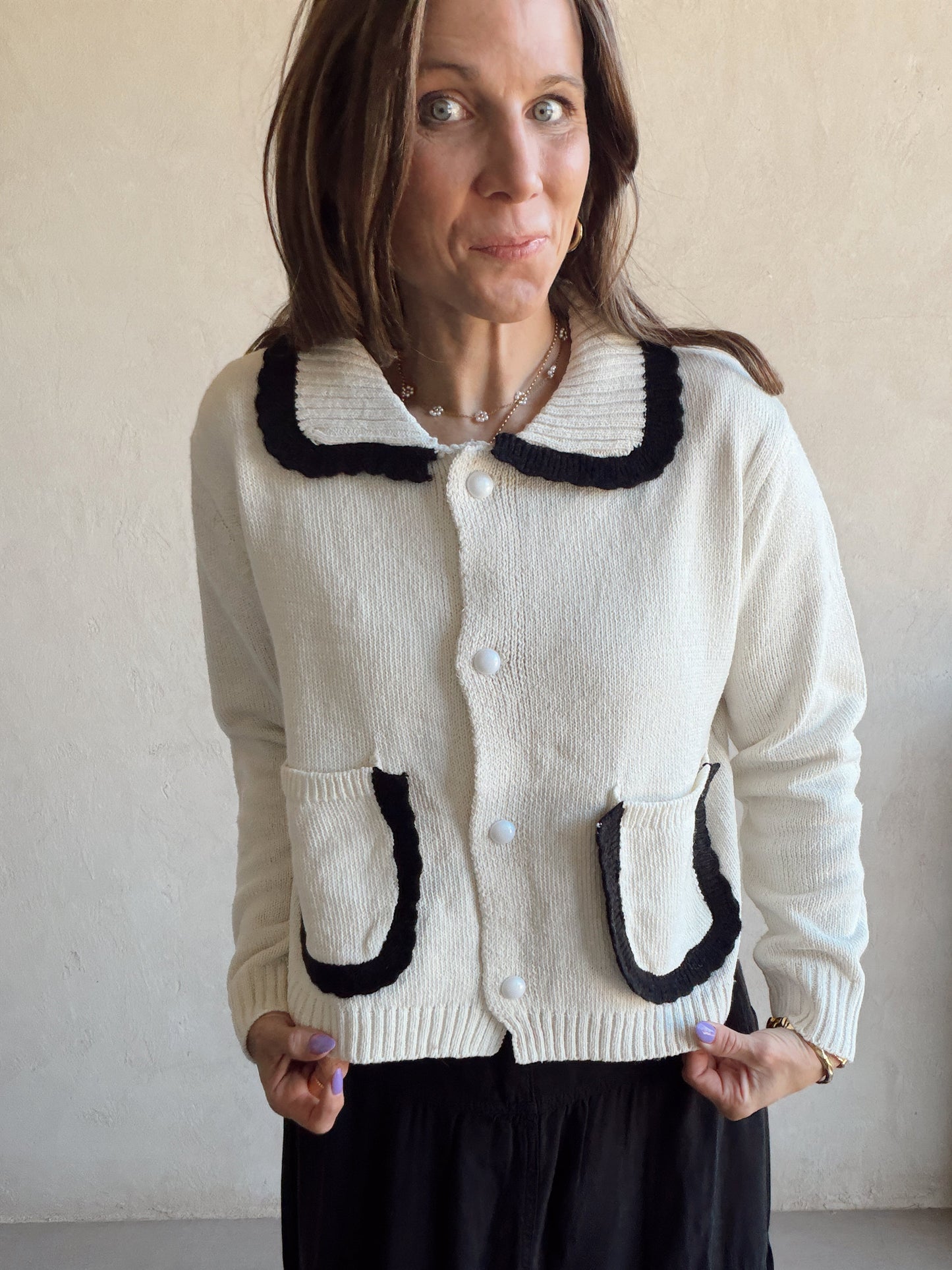 Elaina Sweater in Ivory & Black