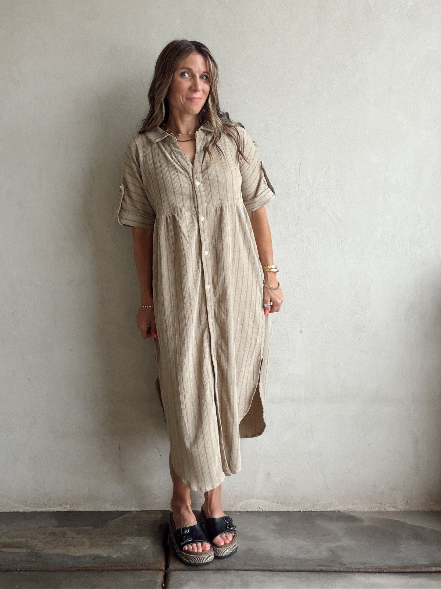 Tia Dress in Tan & Black