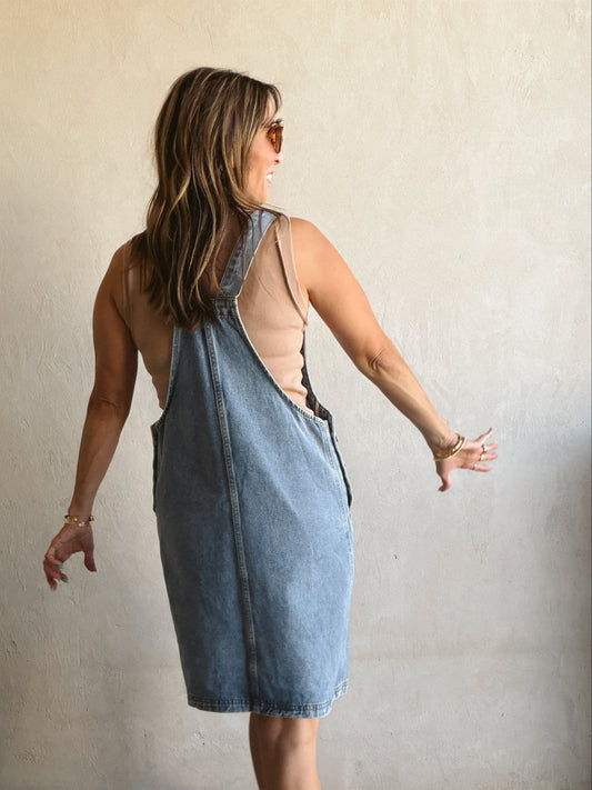 Angie Overall Dress in Medium Wash Denim