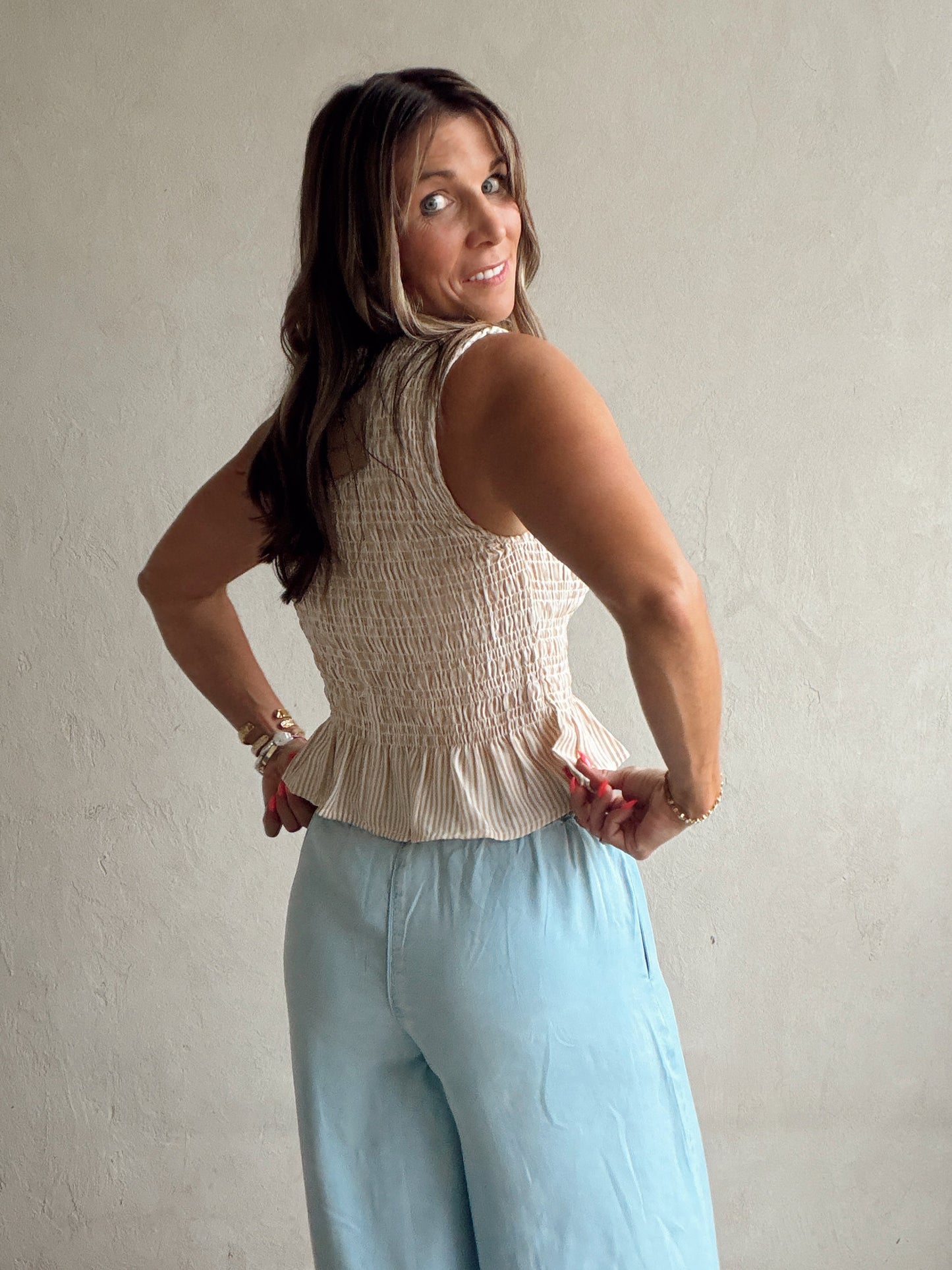 Miranda Sleeveless Tank in Taupe & Ivory