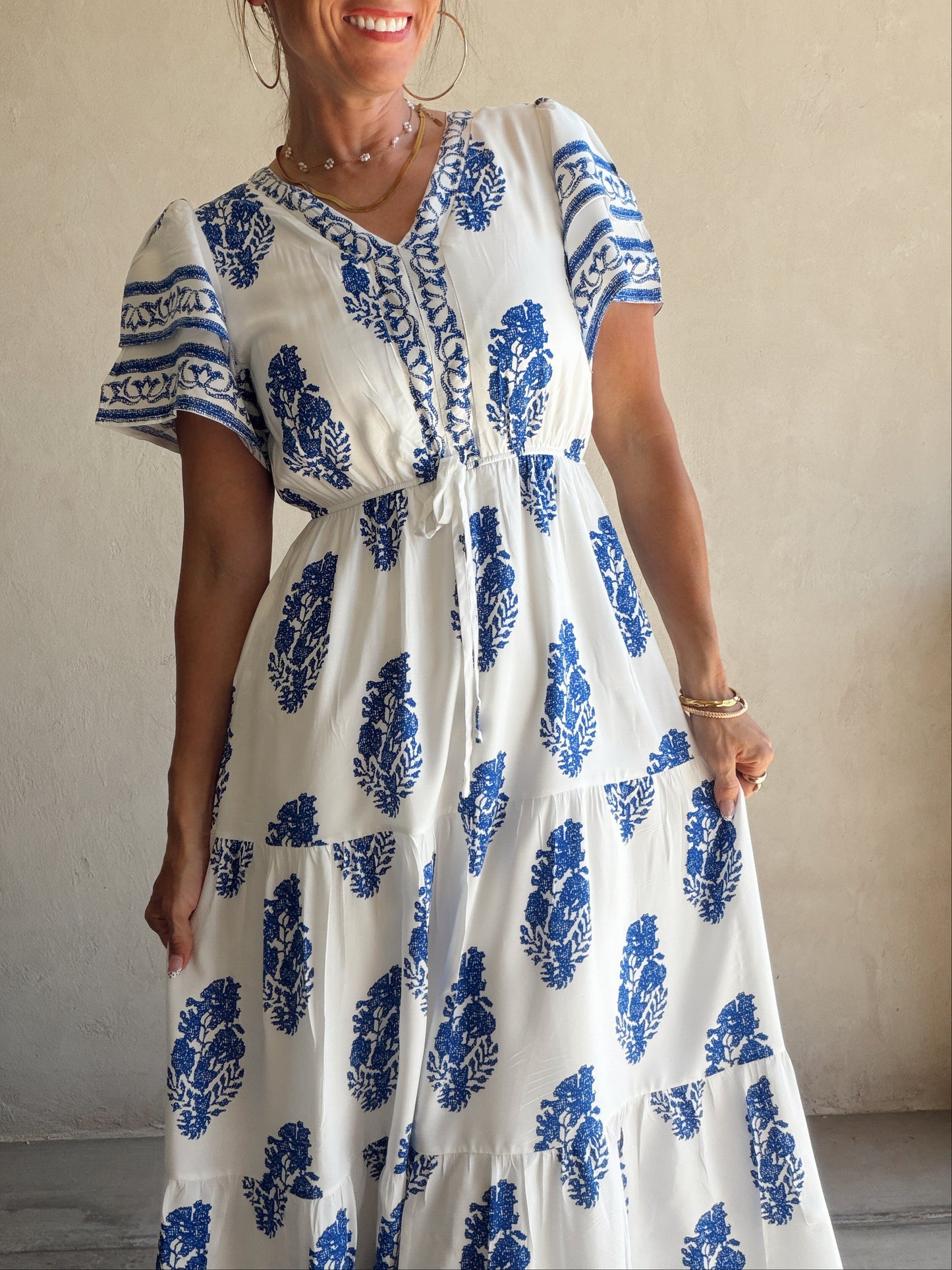 Erin Dress in Royal Blue & White
