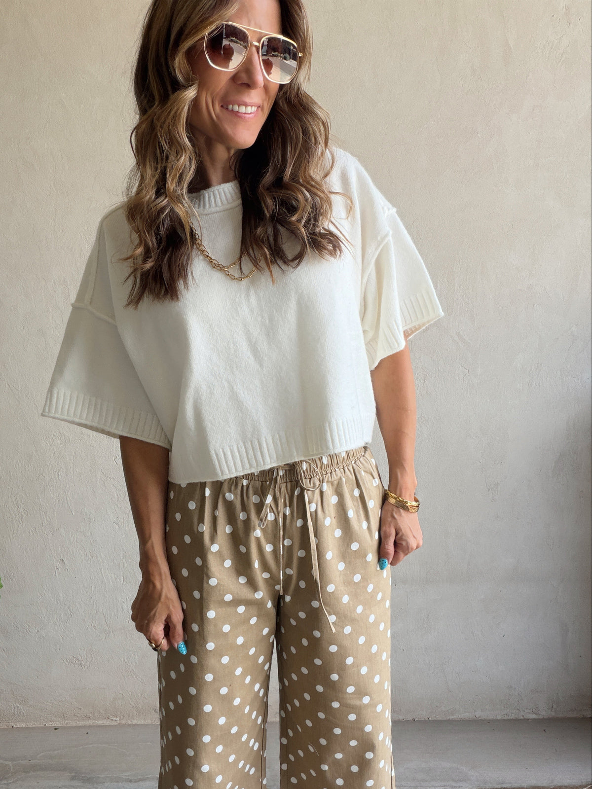 Heather Polka Dot Pants in Tan & Ivory