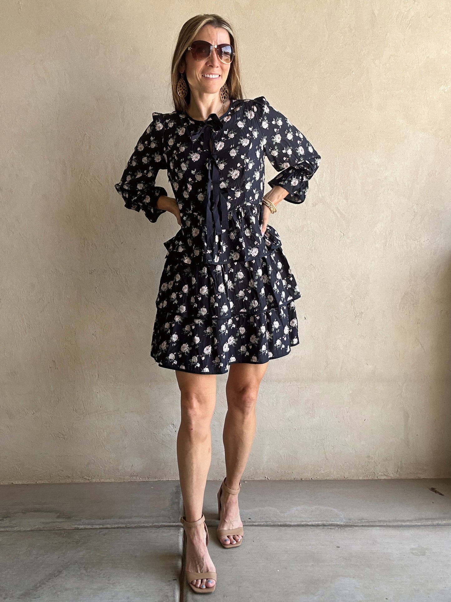 Miya Floral Dress in Dark Navy
