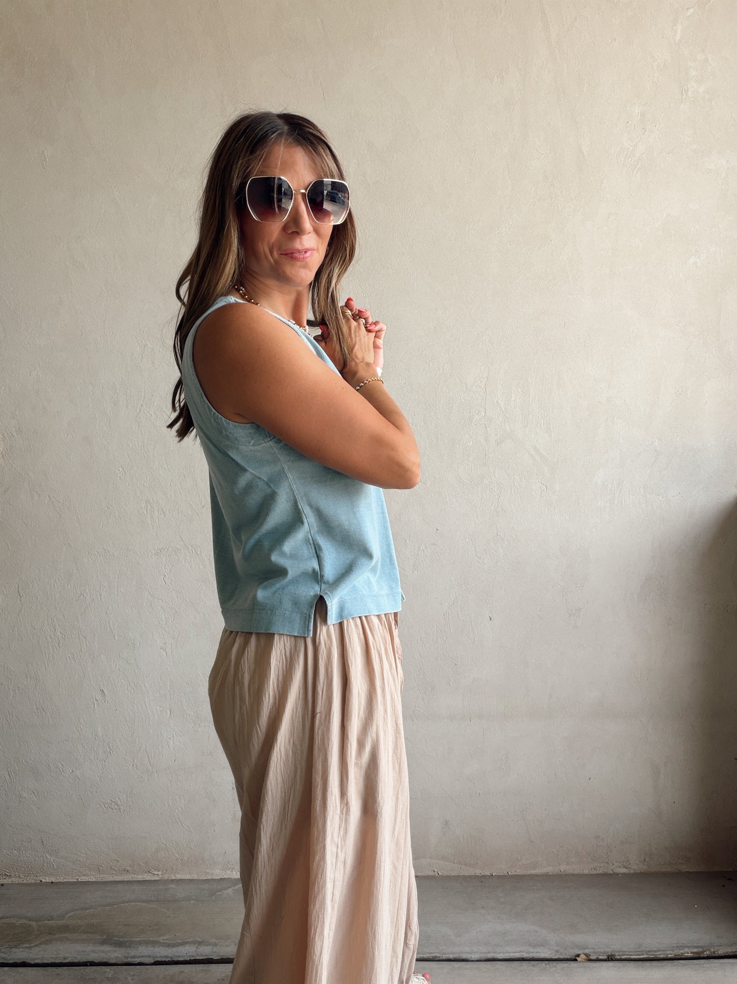 Arrow V-Neck Tank in Blue