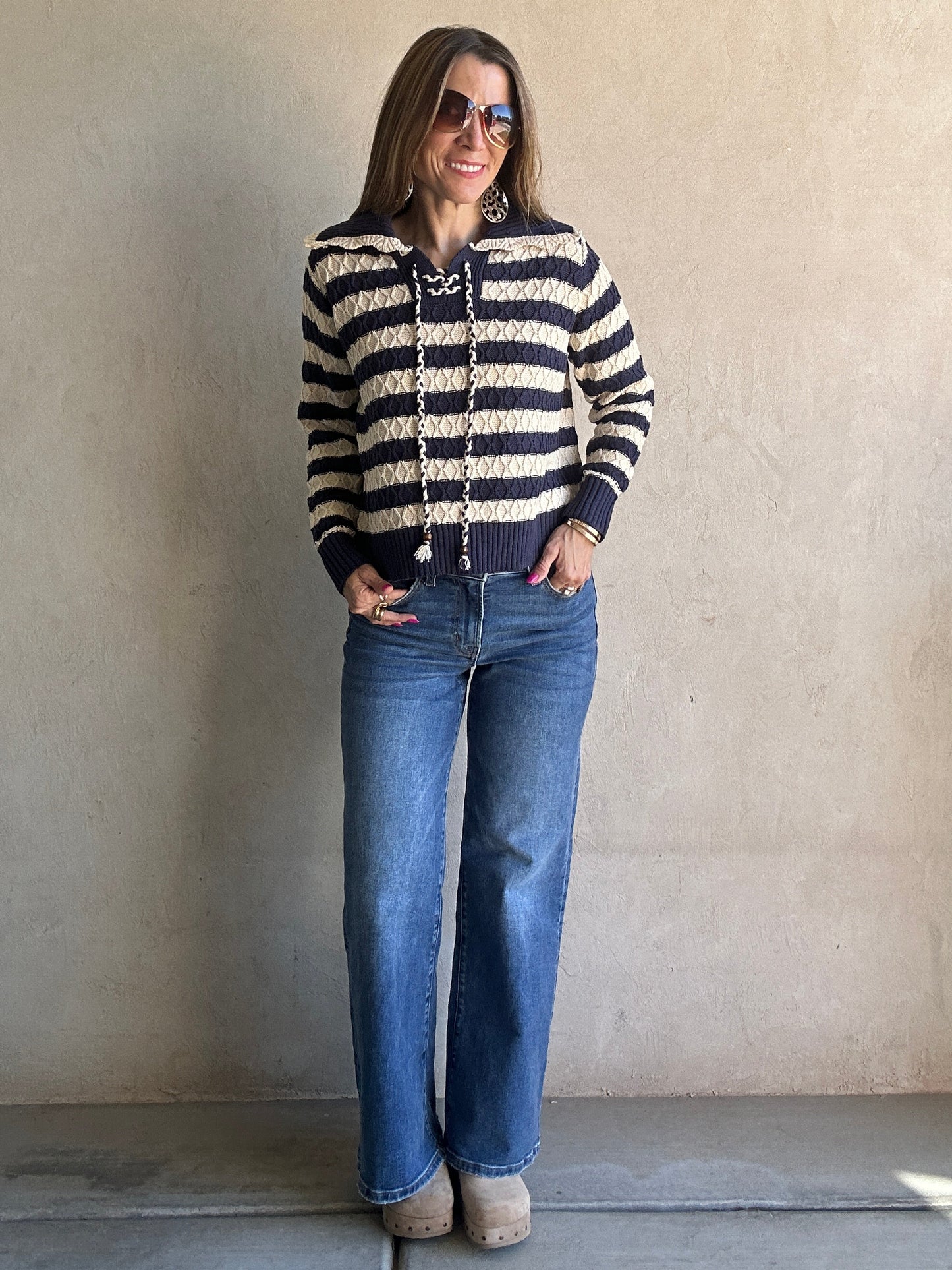 Harper Sweater in Navy & Oatmeal