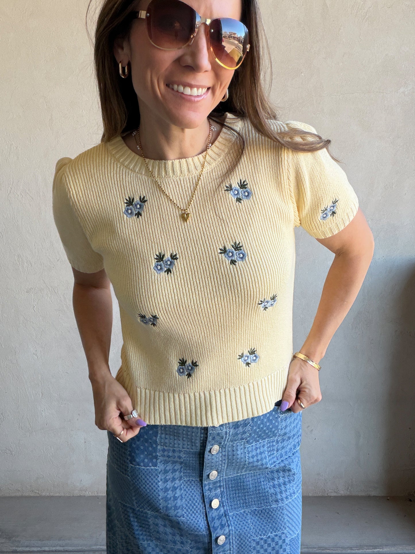 Milla Embroidered Top in Butter Yellow