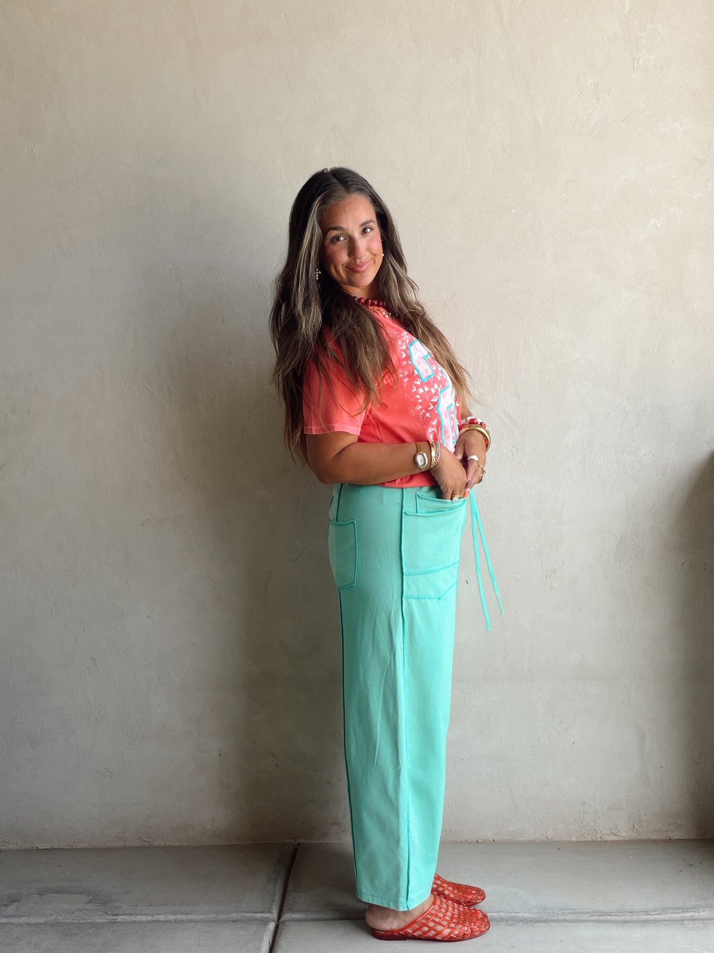 Heather Barrel Sweats in Teal