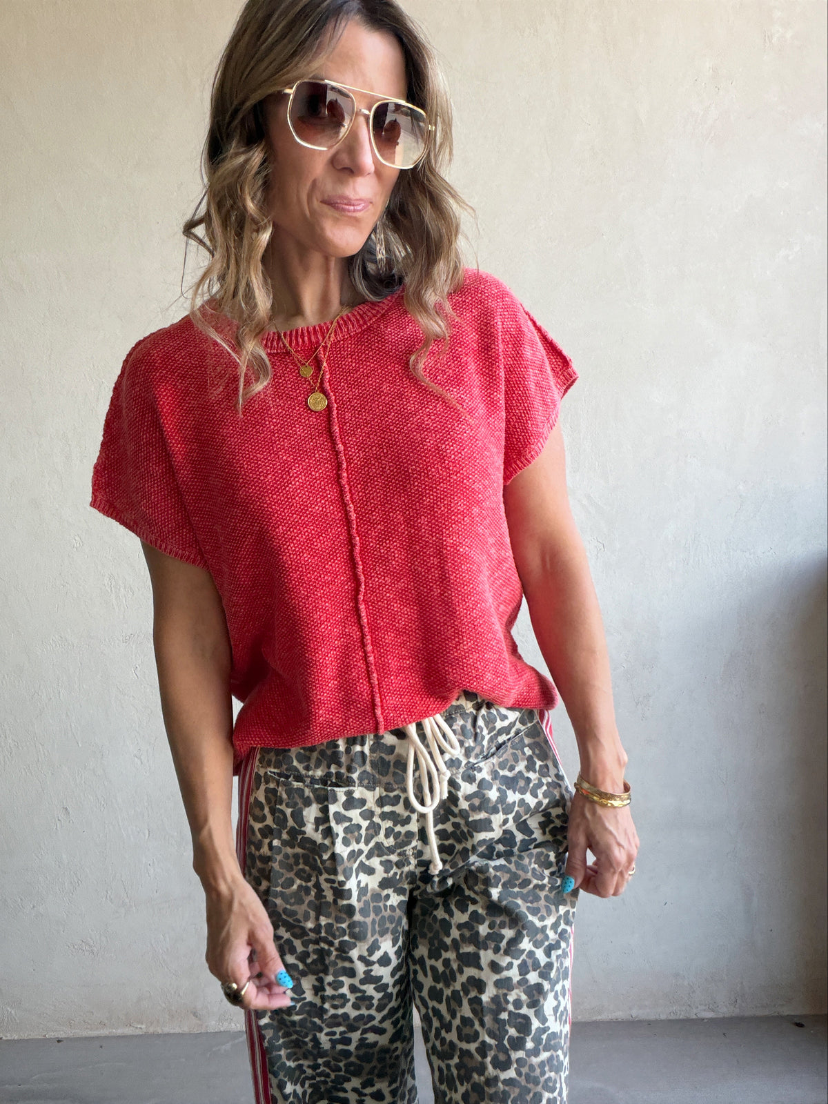 Marcie Mineral Wash Top in Red